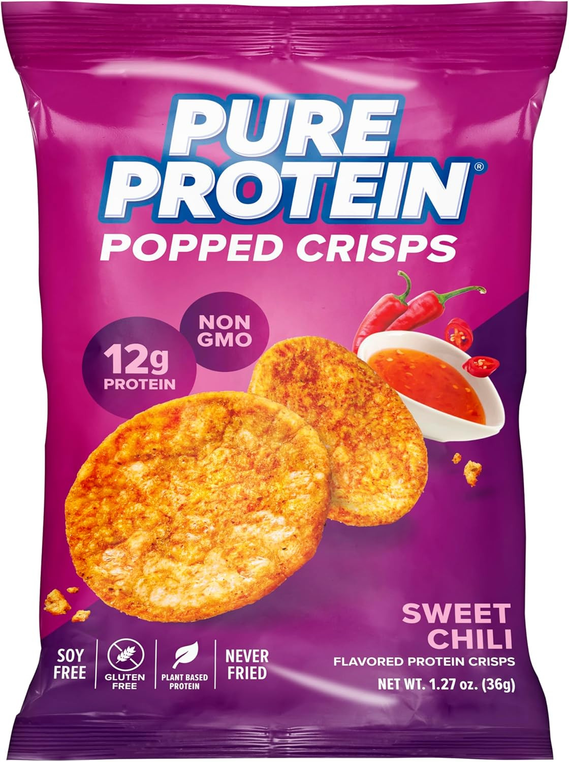 Pure Protein Popped Crisps Sweet Chili High Protein Snack 12g Protein 12 Count