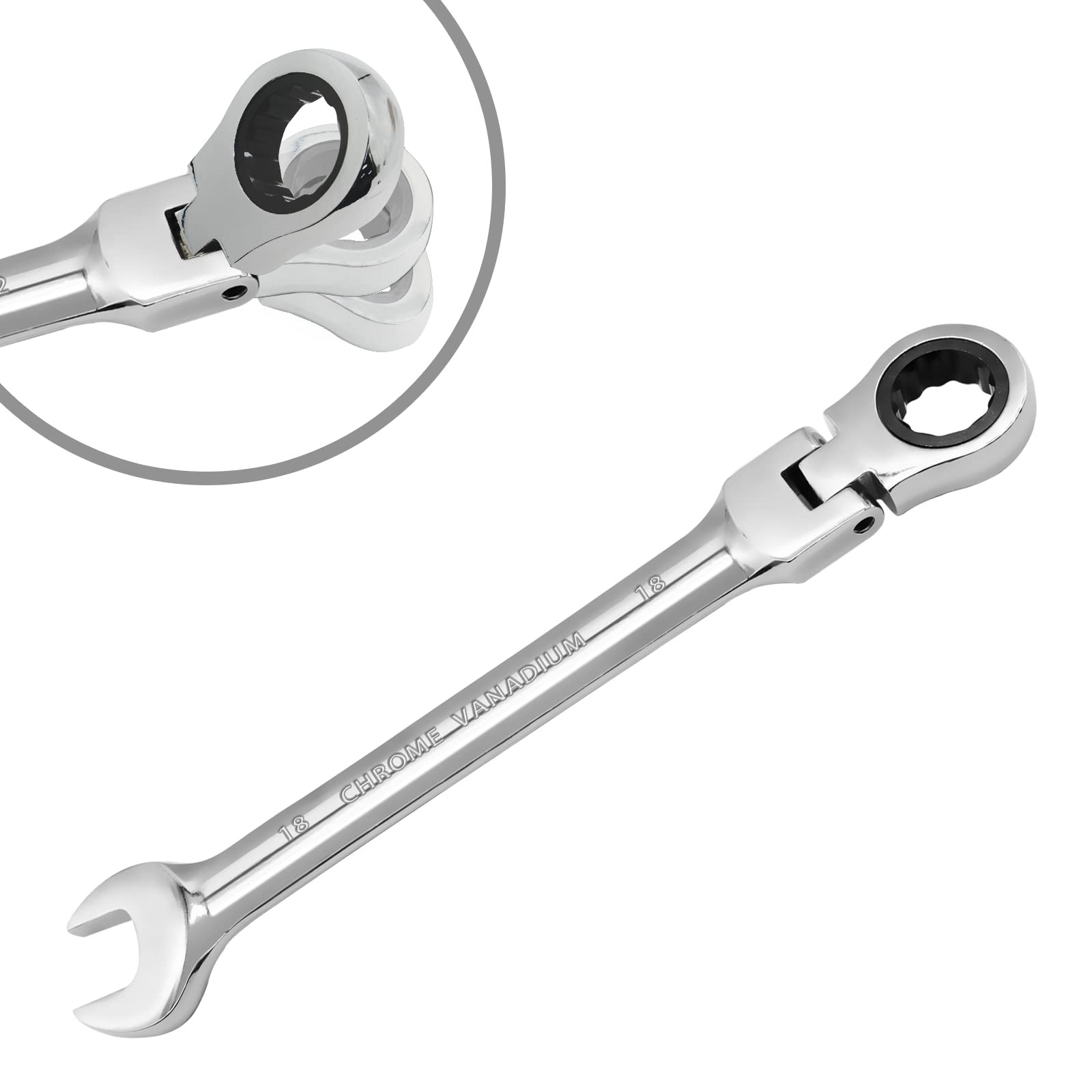 HARSKIYER 18mm Flex Head Ratchet Wrench, 12 Point Chrome Vanadium Steel