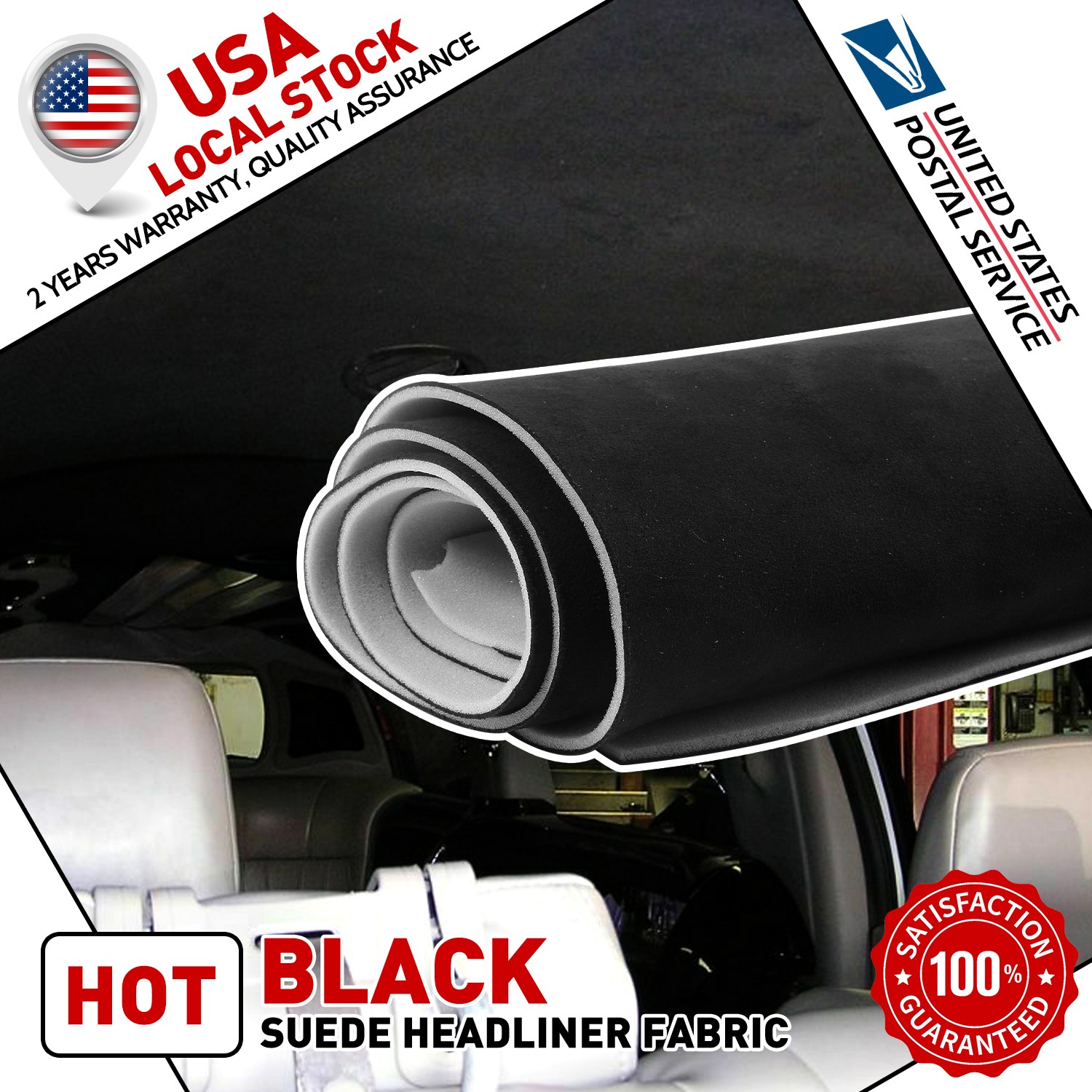 3MM Black Suede Headliner Fabric 120"x60" Foam Backed for Car Inner Roof Repair