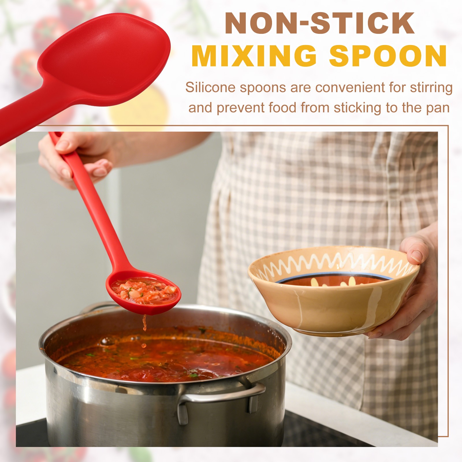 2 Pack Silicone Nonstick Mixing Spoon, 11"Heat Resistant Spoon, Red