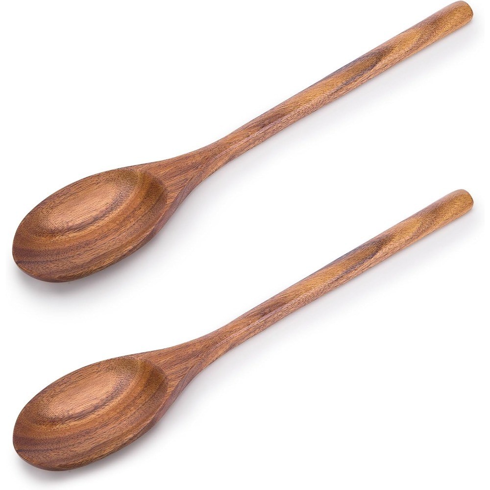 Large Wooden Cooking Spoons Set of 2 Natural Acacia Wood Mixing Spoons Nonstick