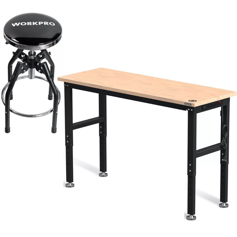 WORKPRO 29in to 33.86in Shop Stool Garage Bar Stool 60" Adjustable Workbench Set