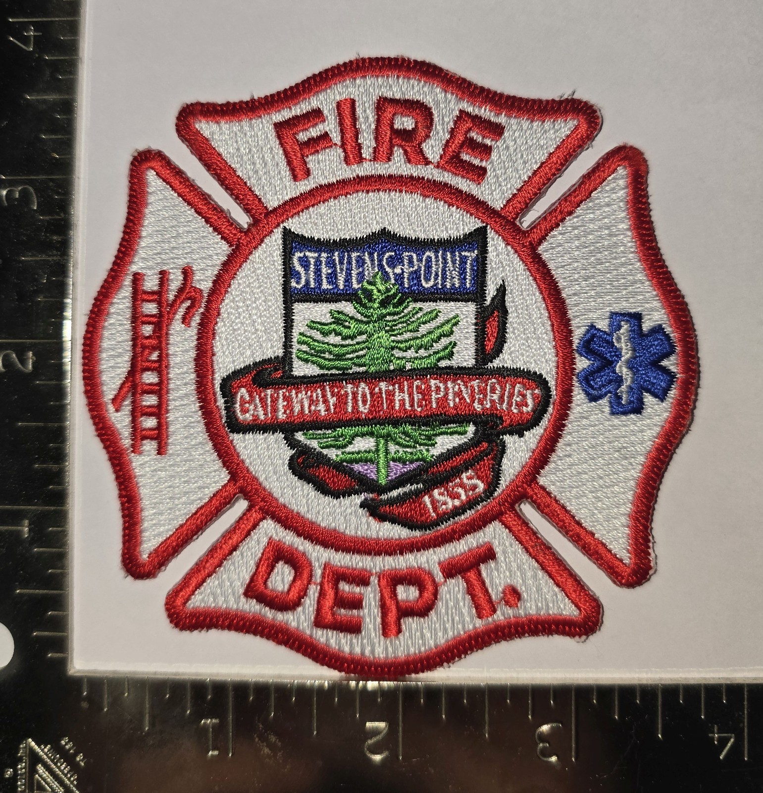 Stevens Point Wisconsin Fire Dept Patch – Maltese Cross, Star of Life, Gateway