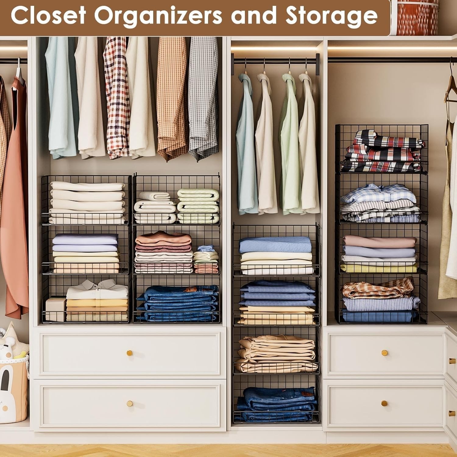 4-Tier Stackable Closet Organizers and Storage Shelves Basket Bins Foldable New