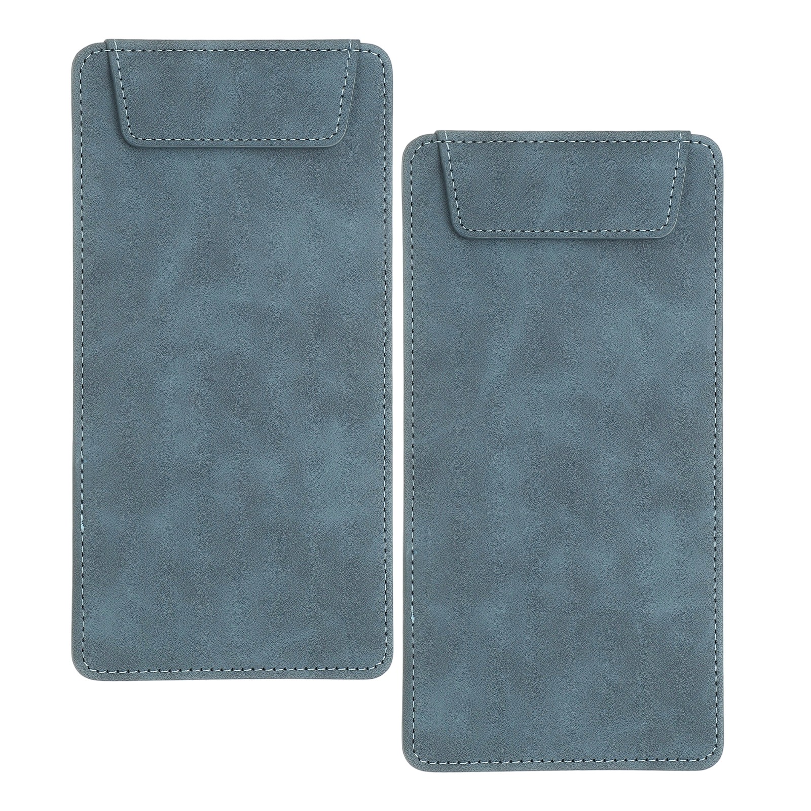 2 Pack Mini Clipboard, 8" x 4" Leather Small Clipboard with Pen Holder (Blue)