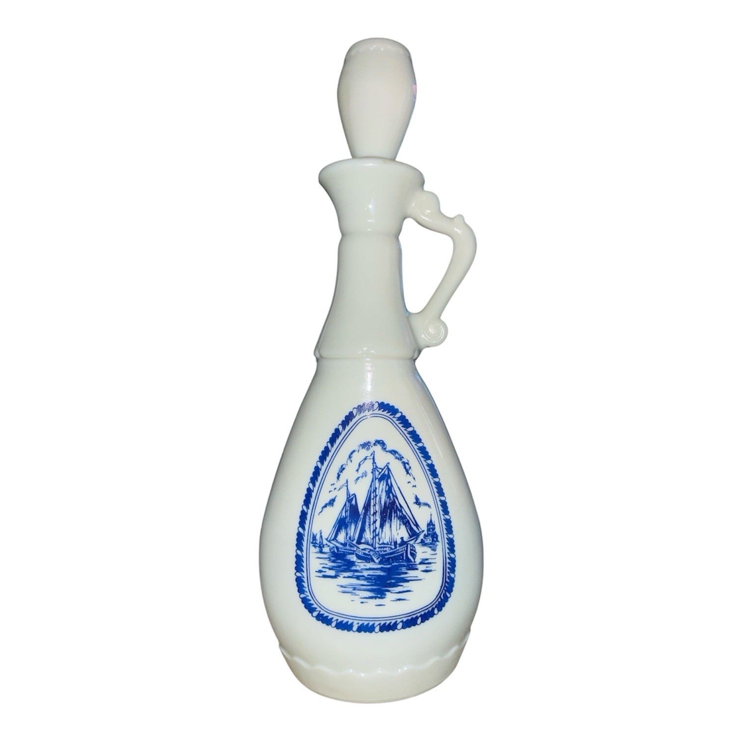 Vintage 1963 Jim Beam Whiskey Decanter, Featuring a Delft Blue Sailboat