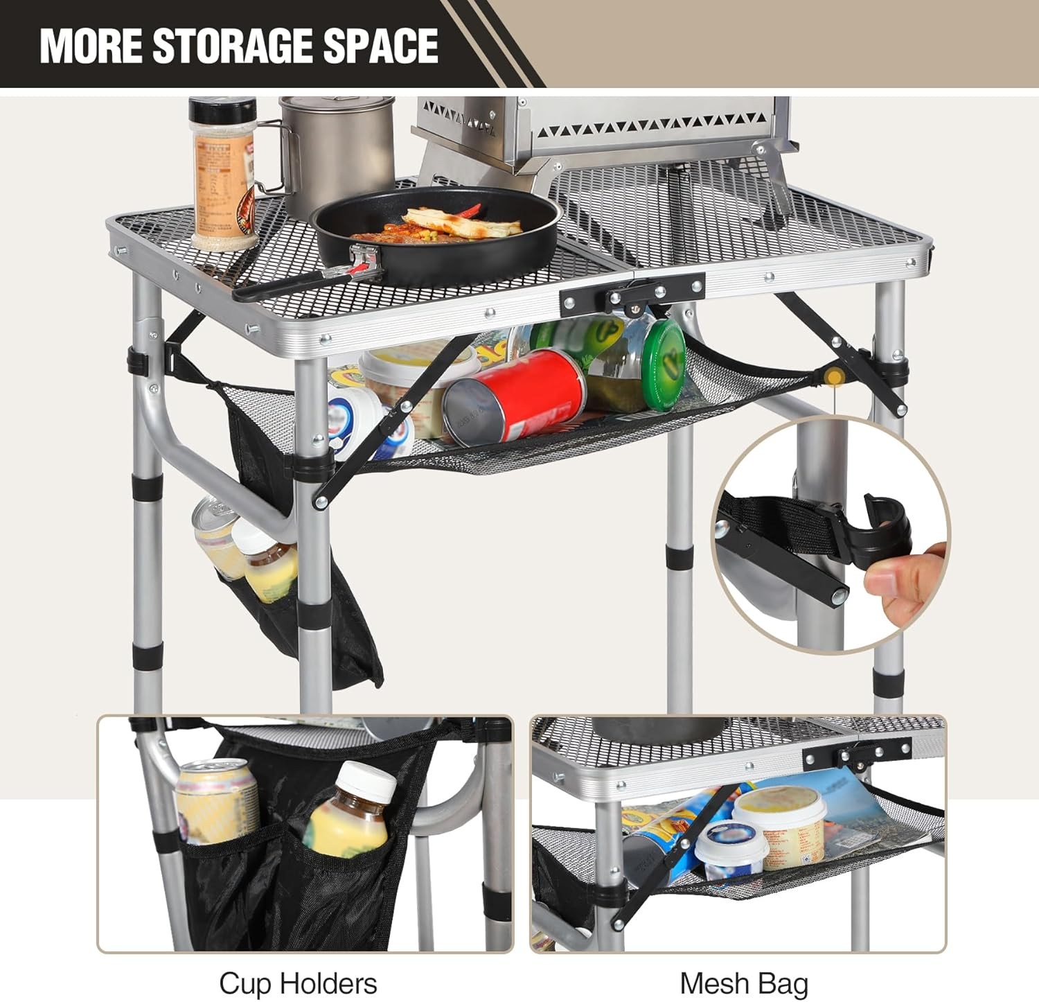 2FT Folding Grill Table Adjustable Portable Metal Camping BBQ Table w/ Mesh Top