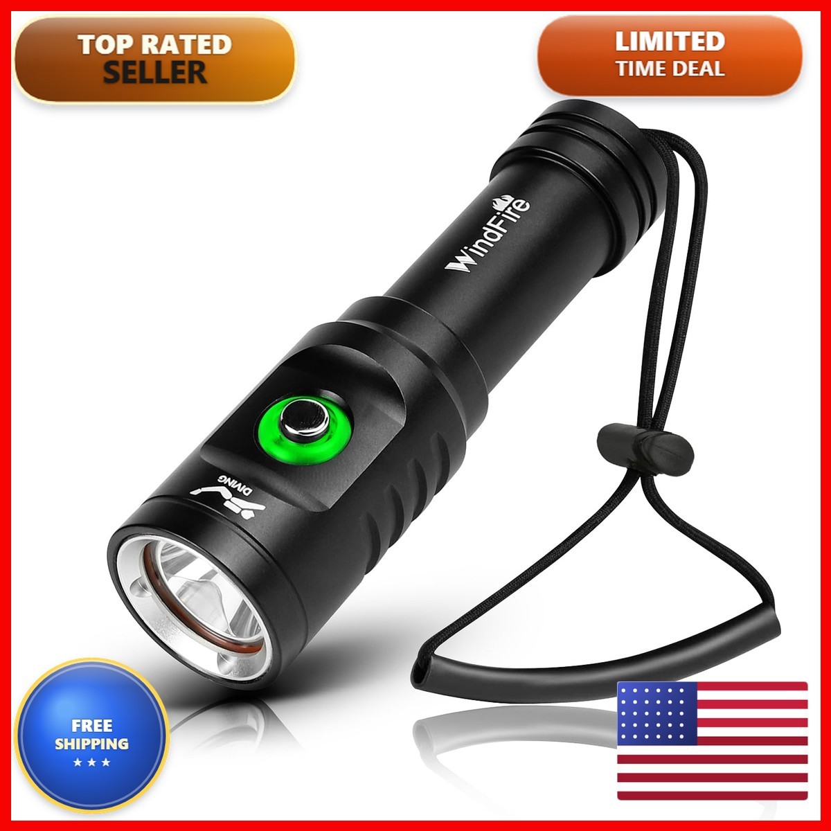 WINDFIRE TS08 Dive Light Scuba Underwater Flashlight