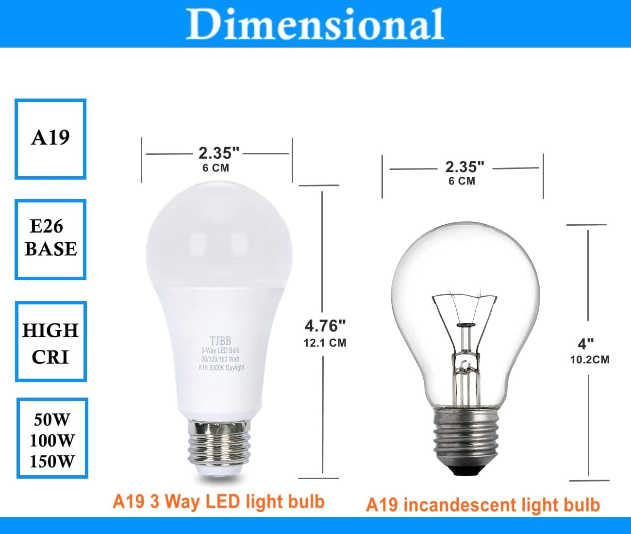 6-Pack 3 Way Bulb 50 100 150W Replacement LED Light Bulbs, Daylight 5000K, Three