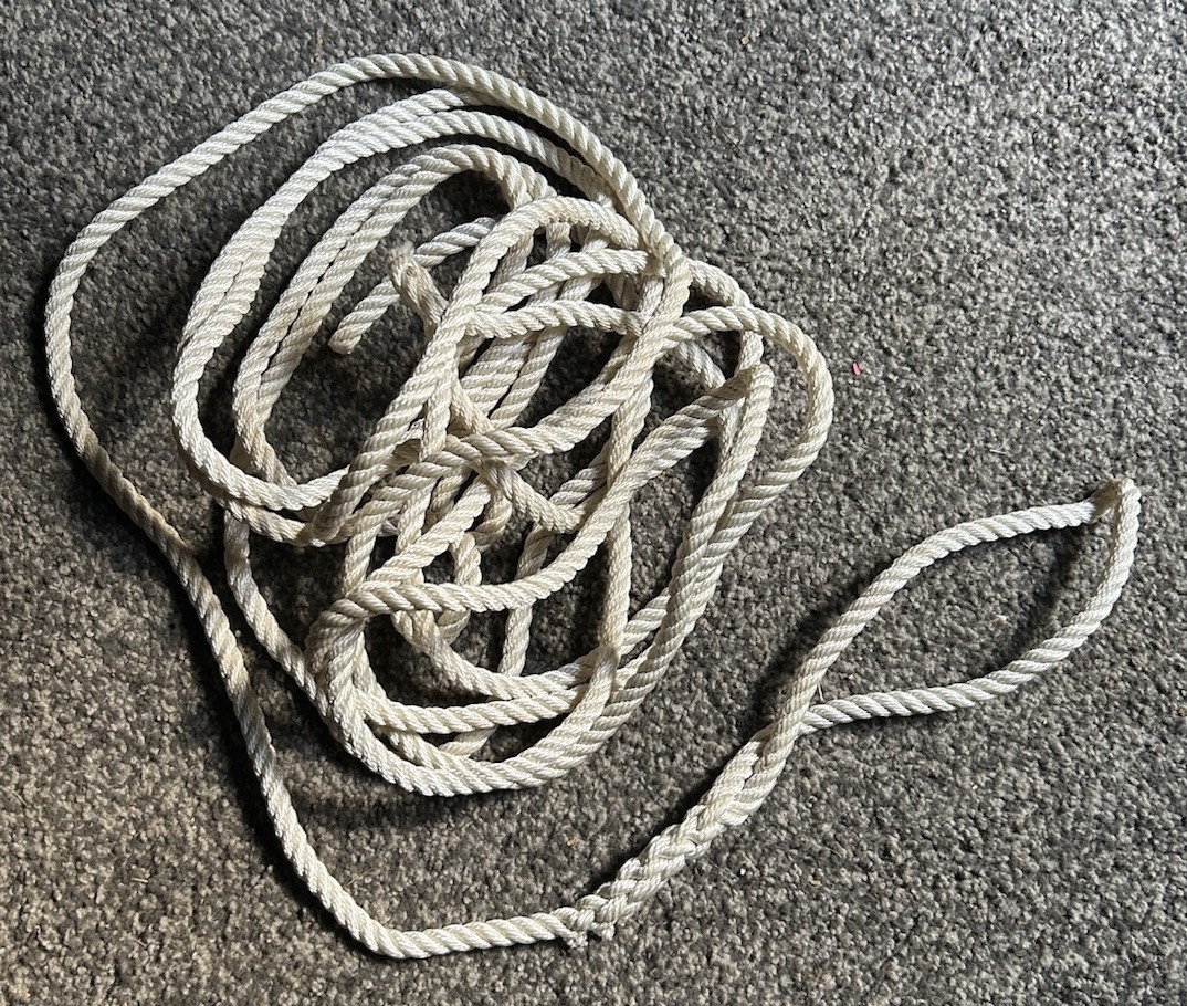 #1187 20 Feet  of  5/8" White Nylon Dock Line   with 9 inch soft eye