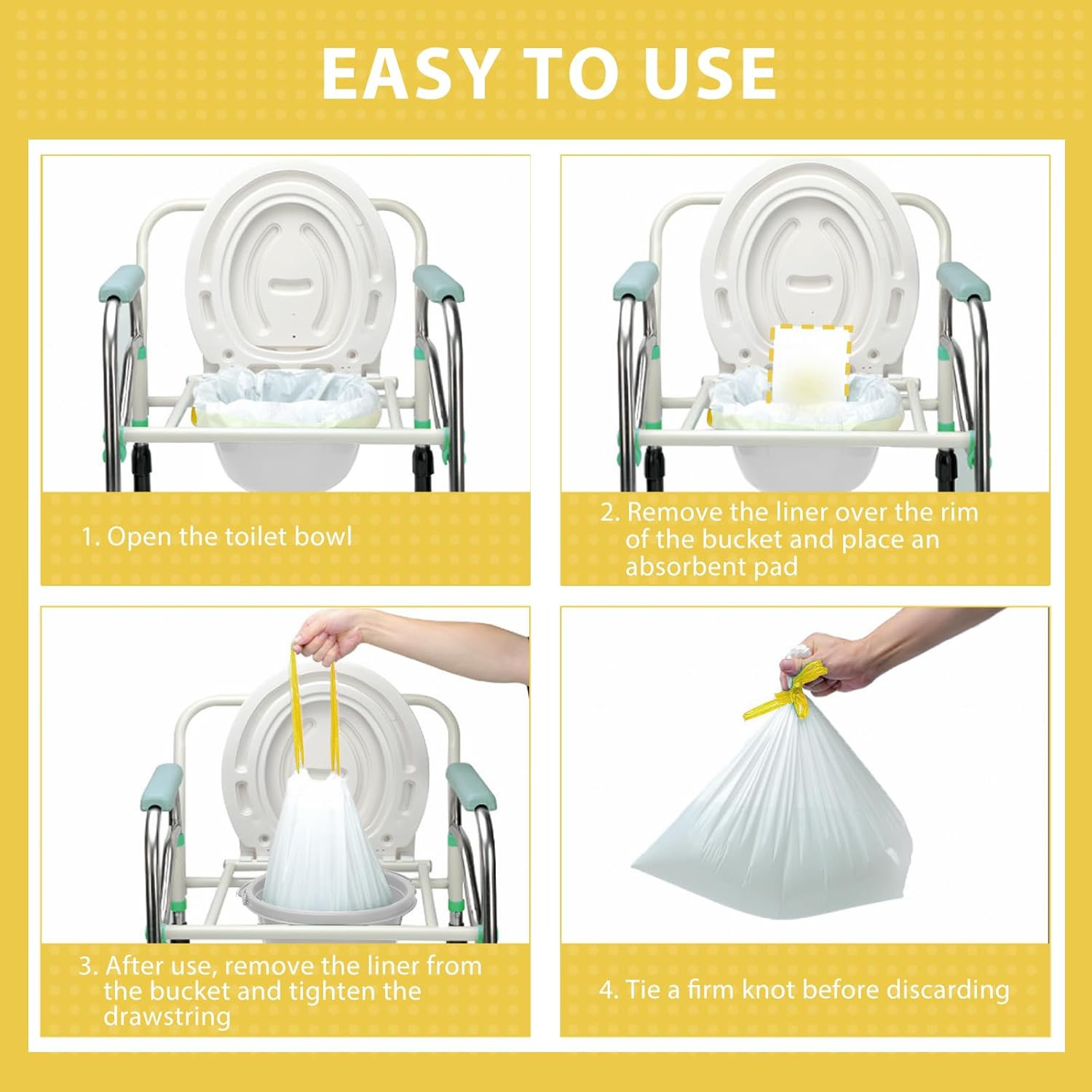 Commode Liners with Absorbent Pads for Bedside Commode, 100 Lemon Scented Bedsid