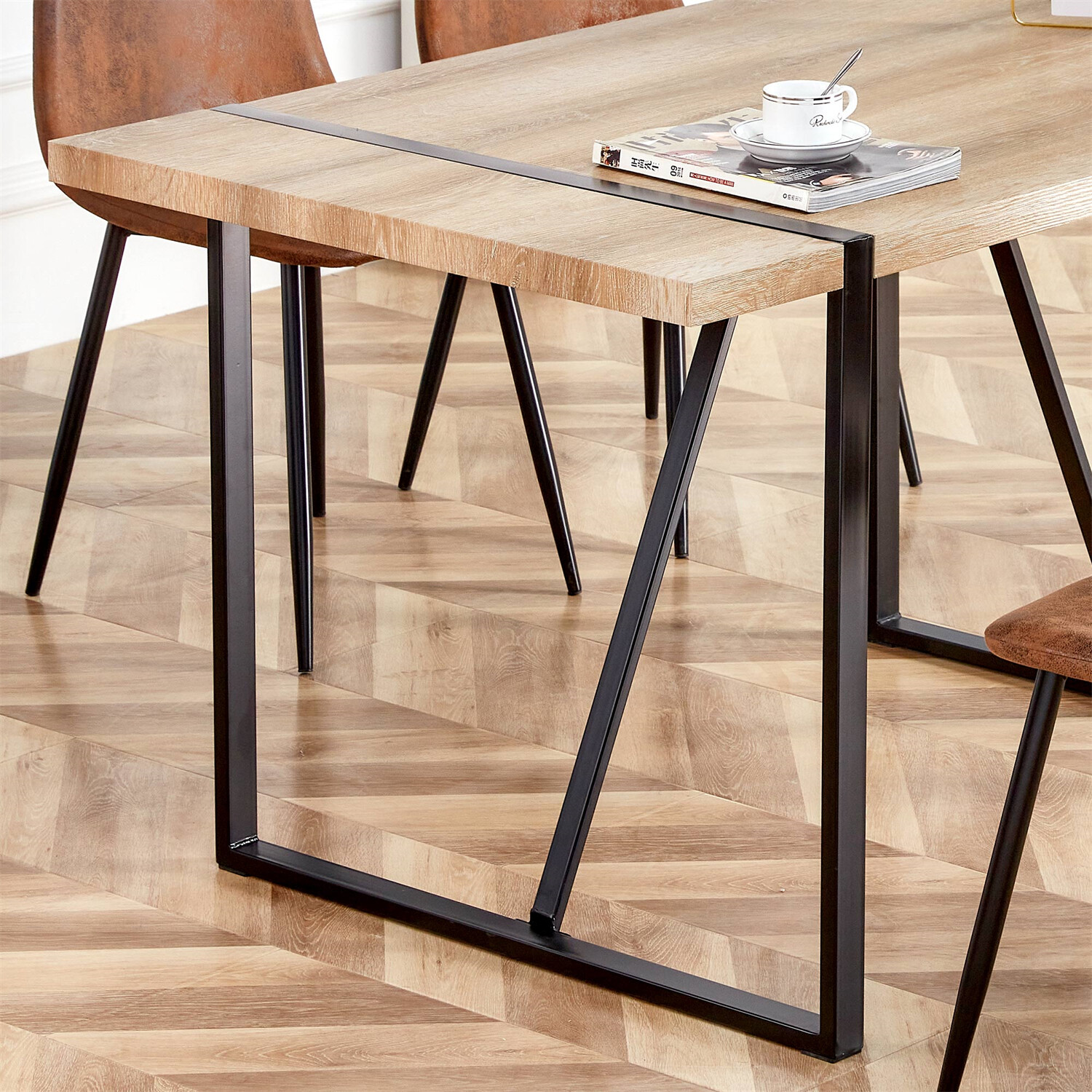 Dining Table Wood Table Kitchen Rectangular Table For 4-6 Person Rustic Brown