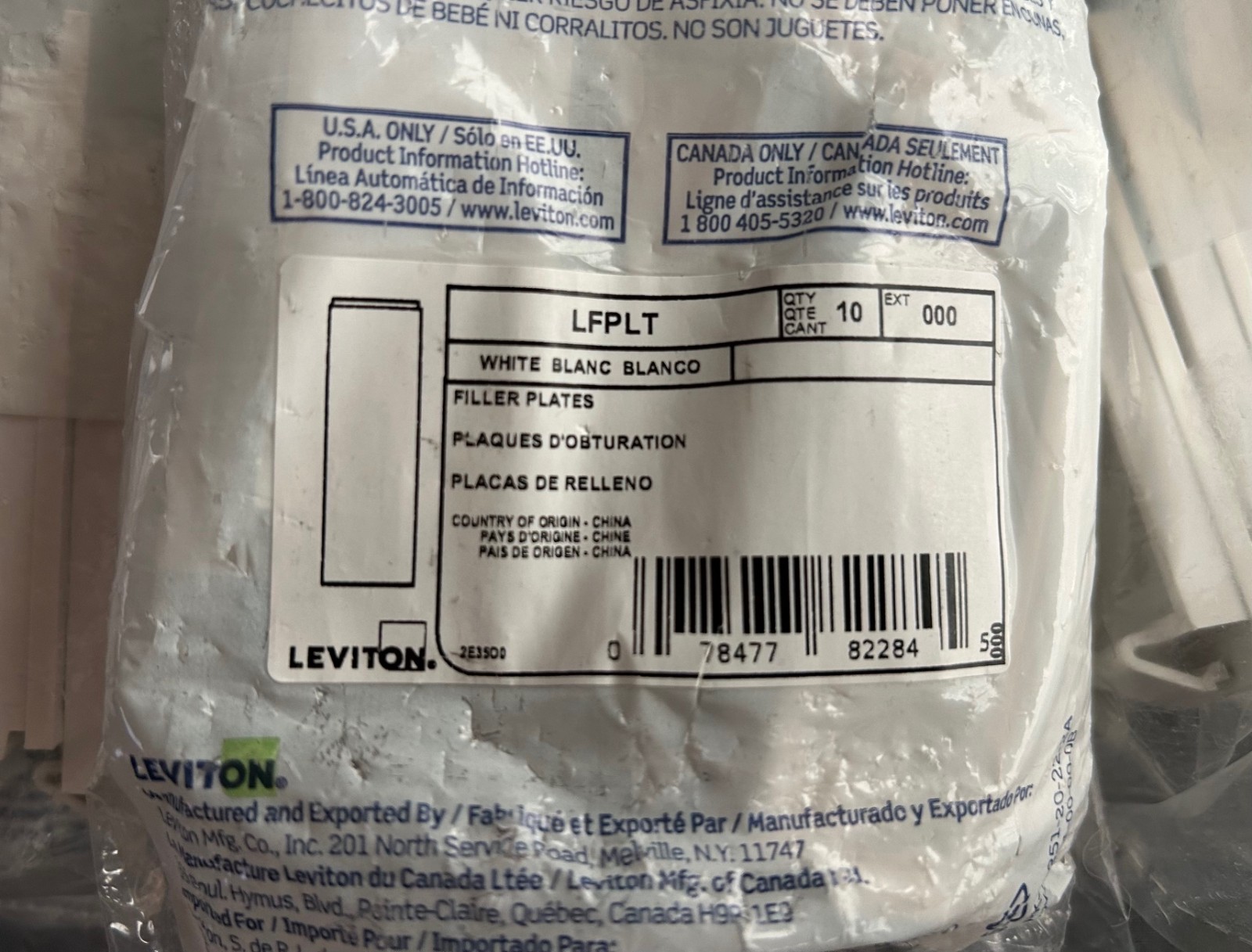 *NEW SEALED*  PACK of 10 Leviton Load Center Filler Plates White LFPLT