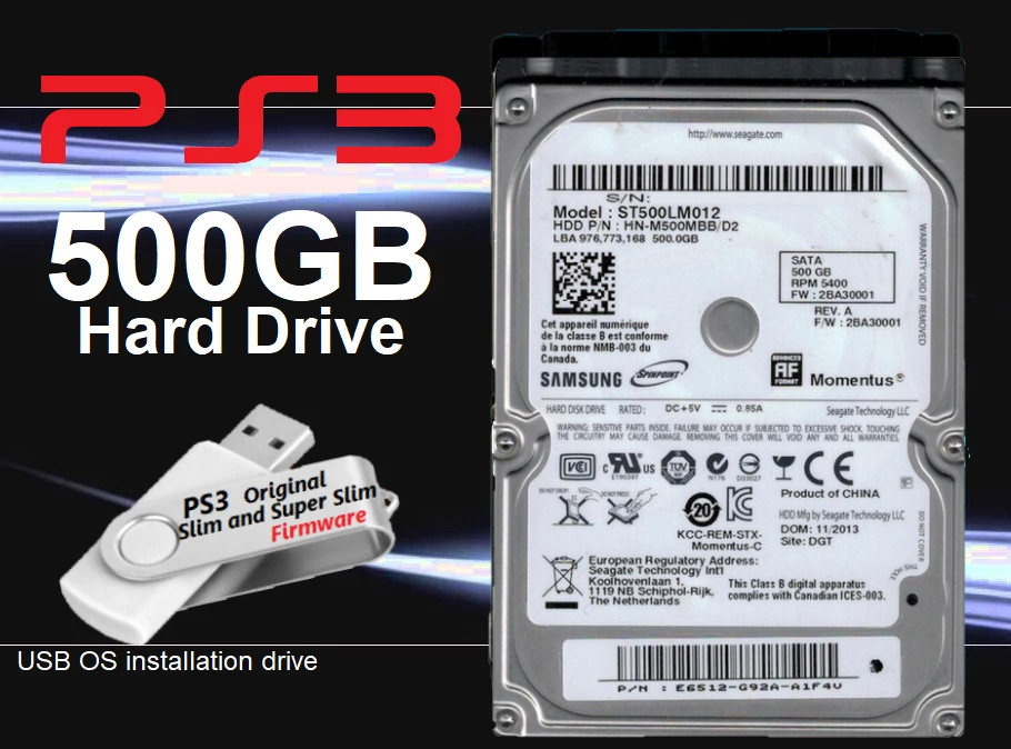 500GB PS3 Internal Hard DriveComplete USB Firmware/OS Installation (all models)