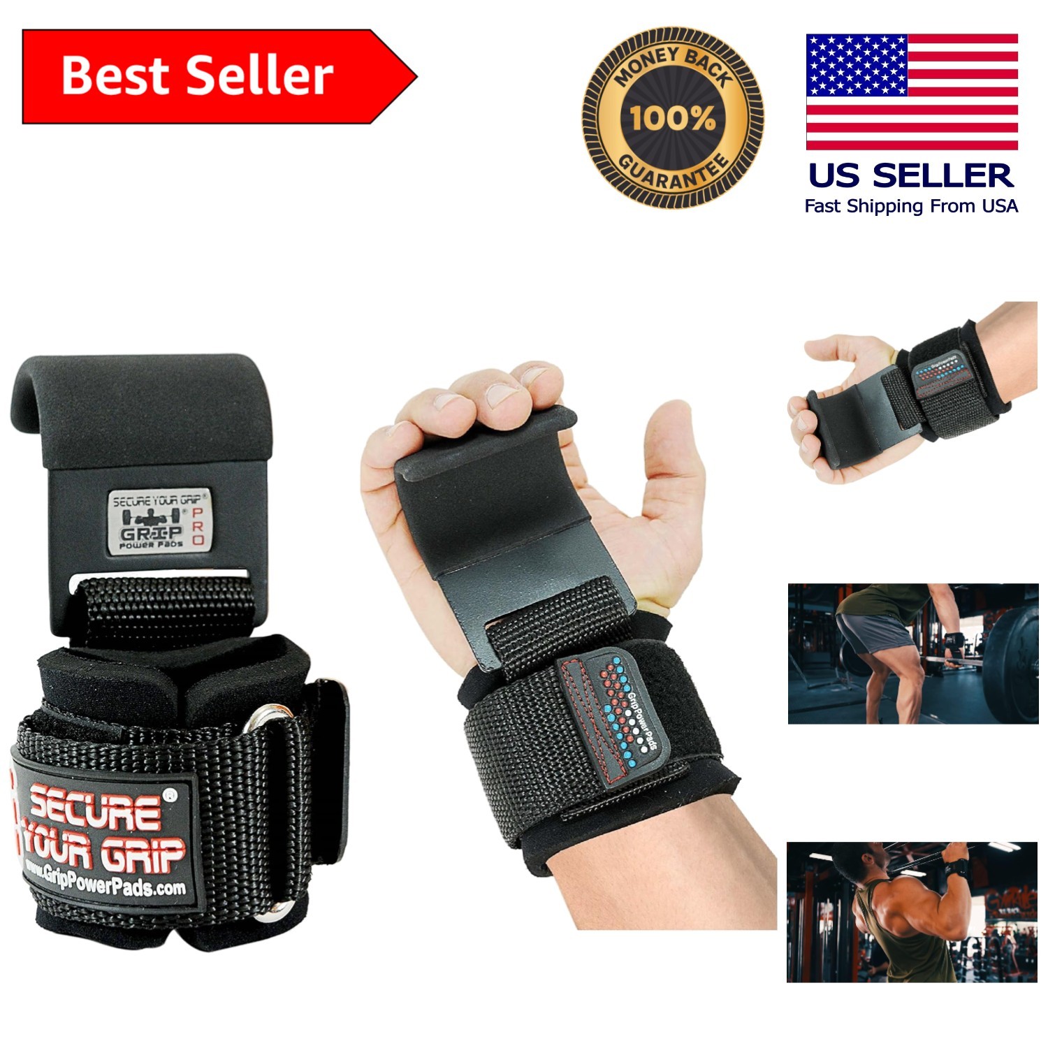 Non-Slip Weightlifting Hooks with Thick Wrist Wraps - Women's Training Essential