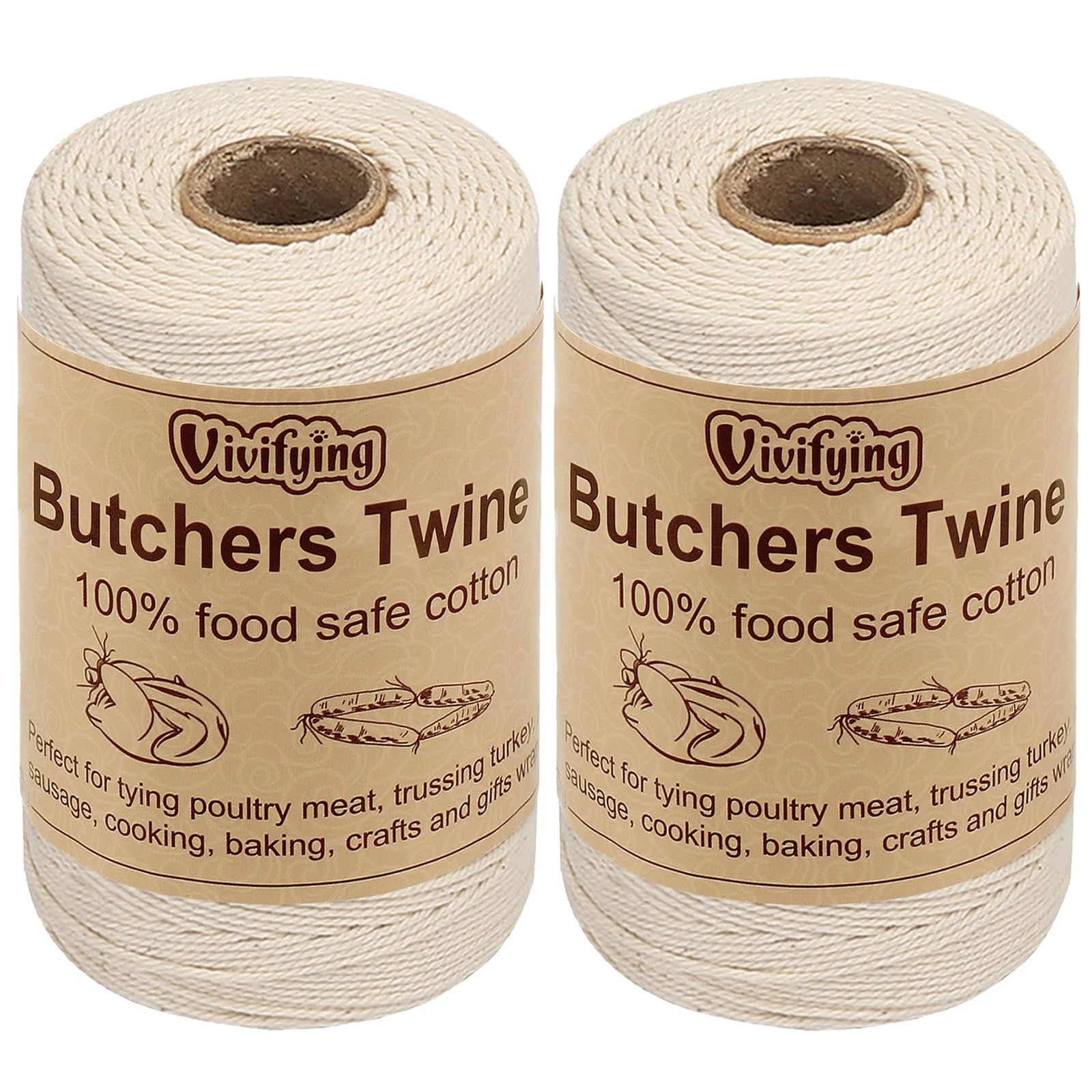 Vivifying Butchers Twine, 2pcs x 656 Feet Food Safe Cotton Bakers Twine Strin...