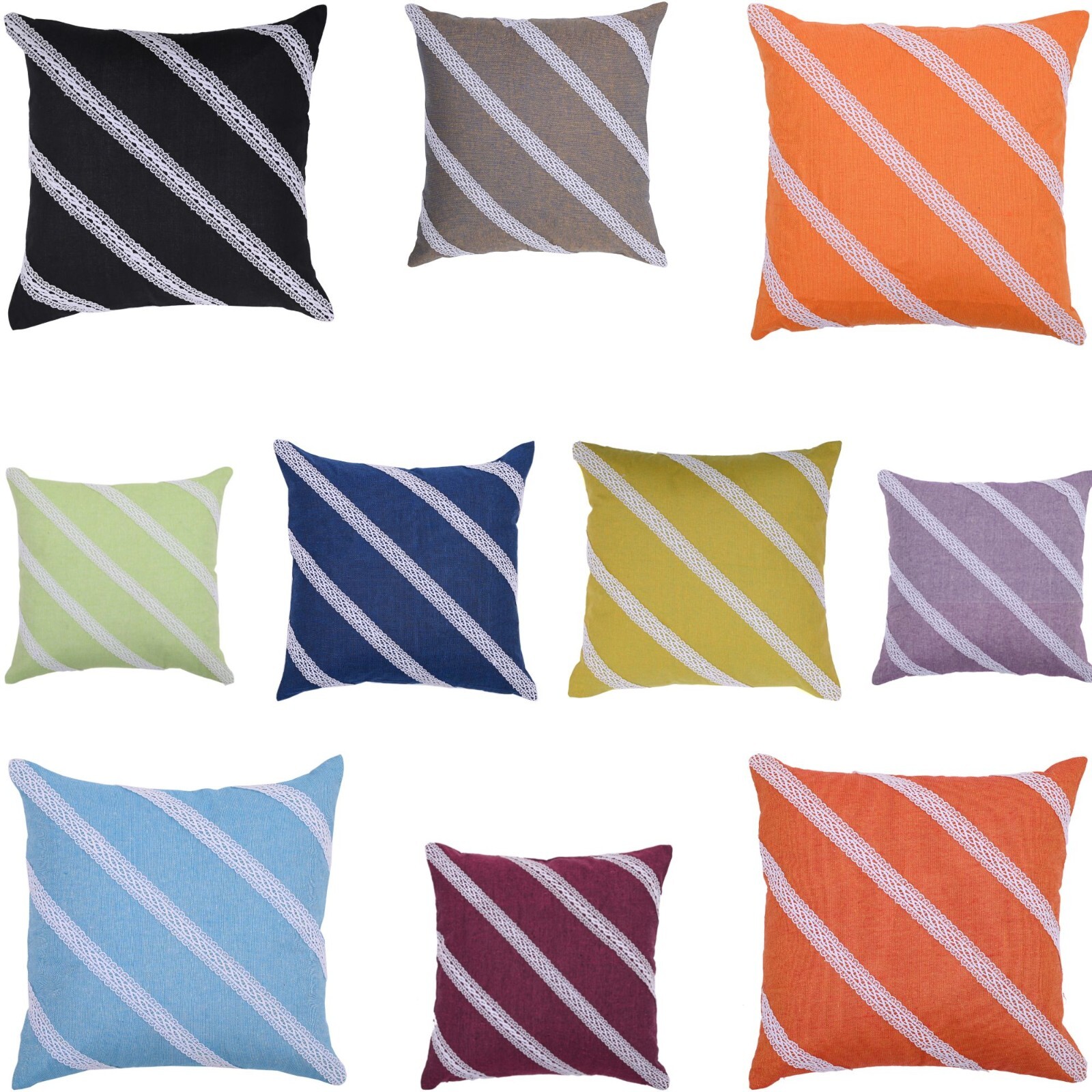 Cotton Cushion Cover Decorative Throw Pillowcase Home Sofa Decor Diagonal Lace