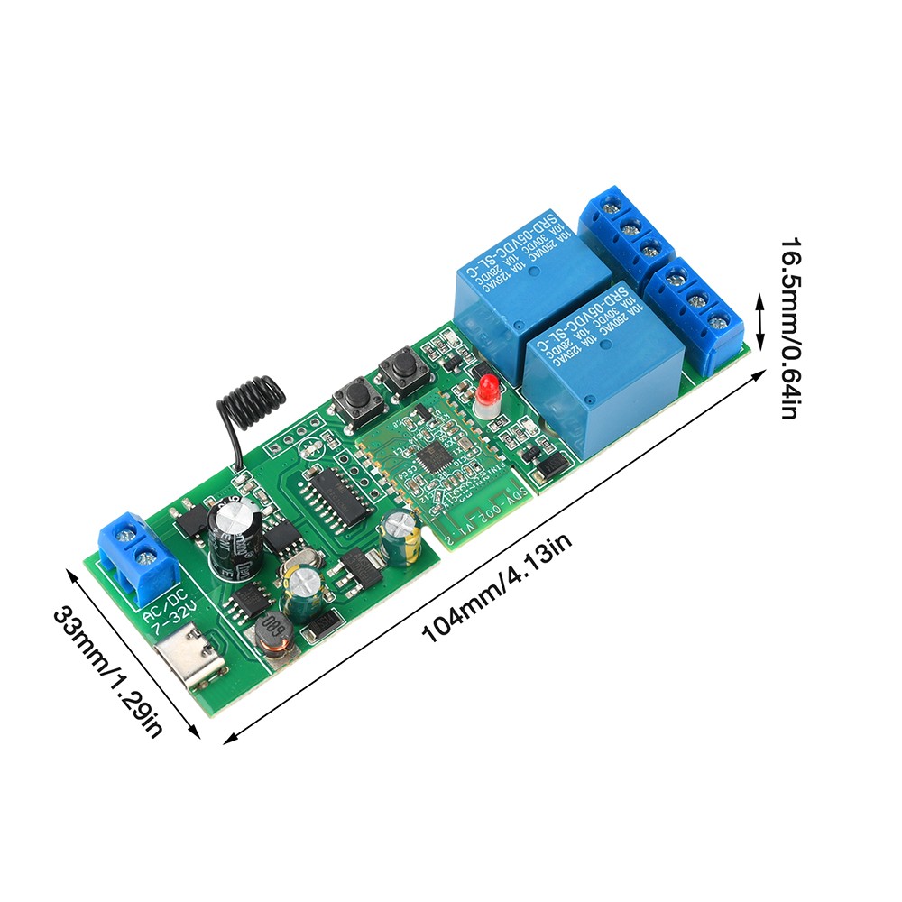 AC/DC 7-32V 2-Channel Bluetooth WIFI Relay Switch Module Self-locking 433MHz