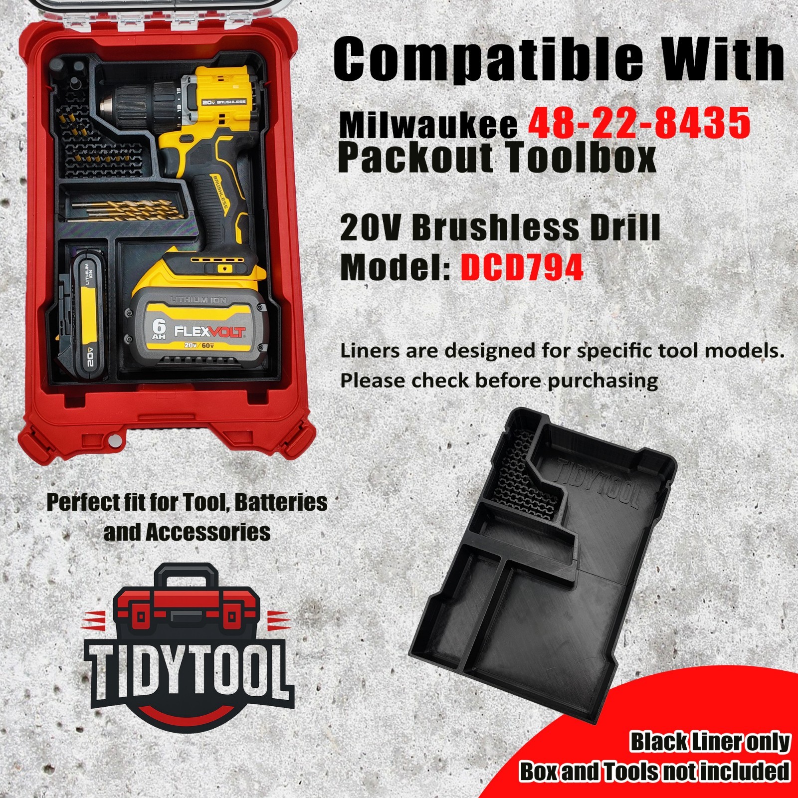 20V Brushless Drill (DCD794) Organizer for Milwaukee Compact Packout