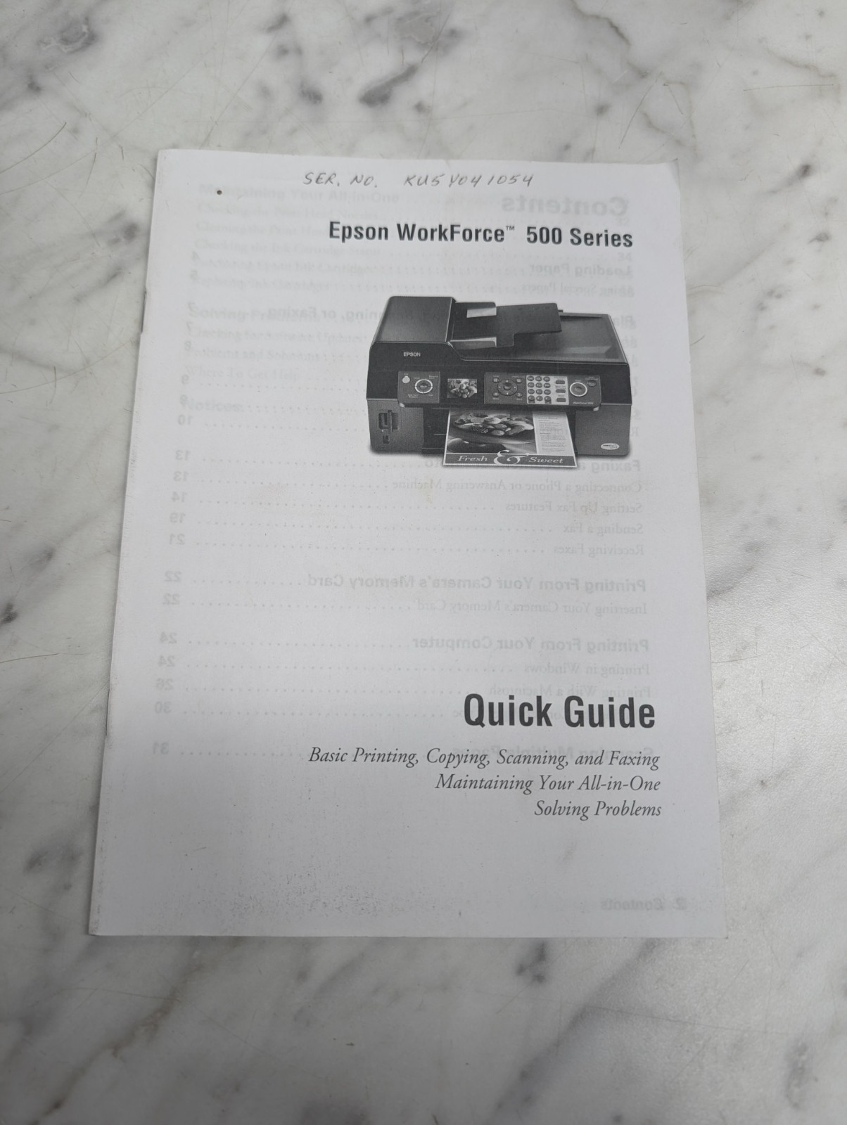Epson WorkForce 500 Series All-in-One Printer Quick Guide Manual Copy Scan Fax