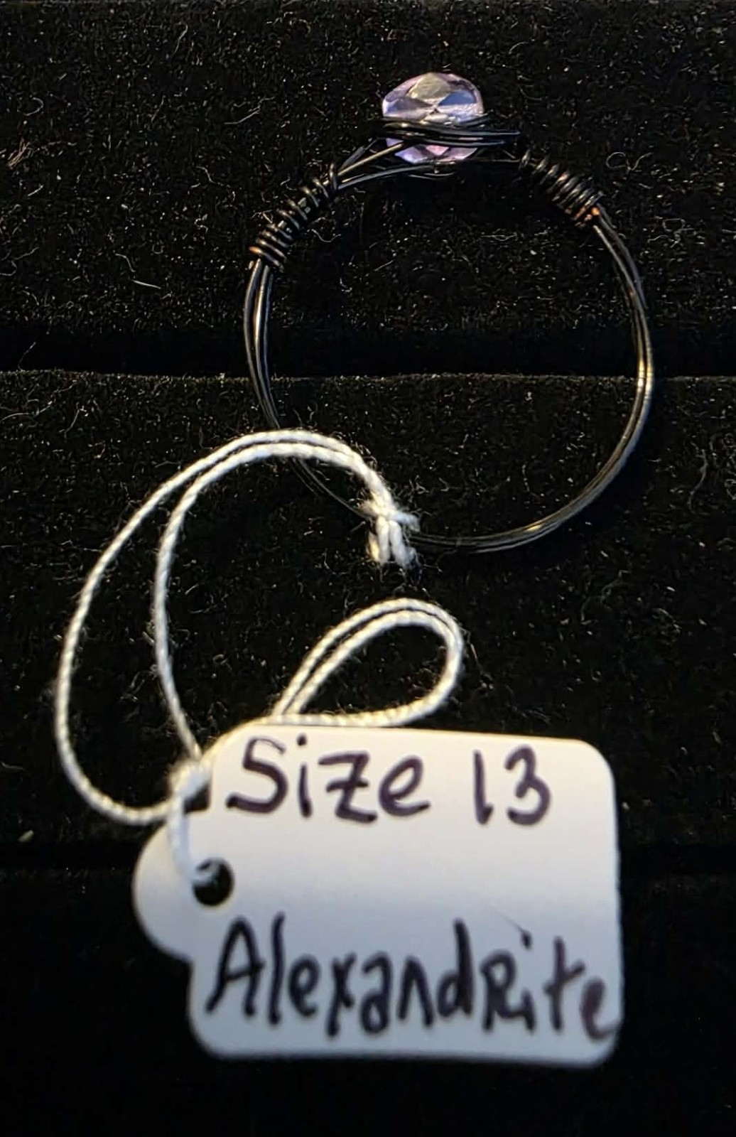 Handmade size 13 wire-wrapped alexandrite rings with hematite colored wire