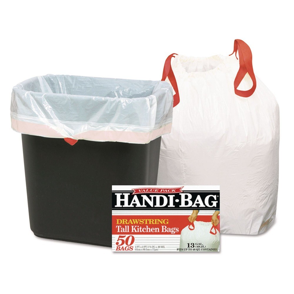 Handi-Bag HAB6DK50CT 13 gal. 0.6 Mil Drawstring Kitchen Bags - WHT (300/CT) New