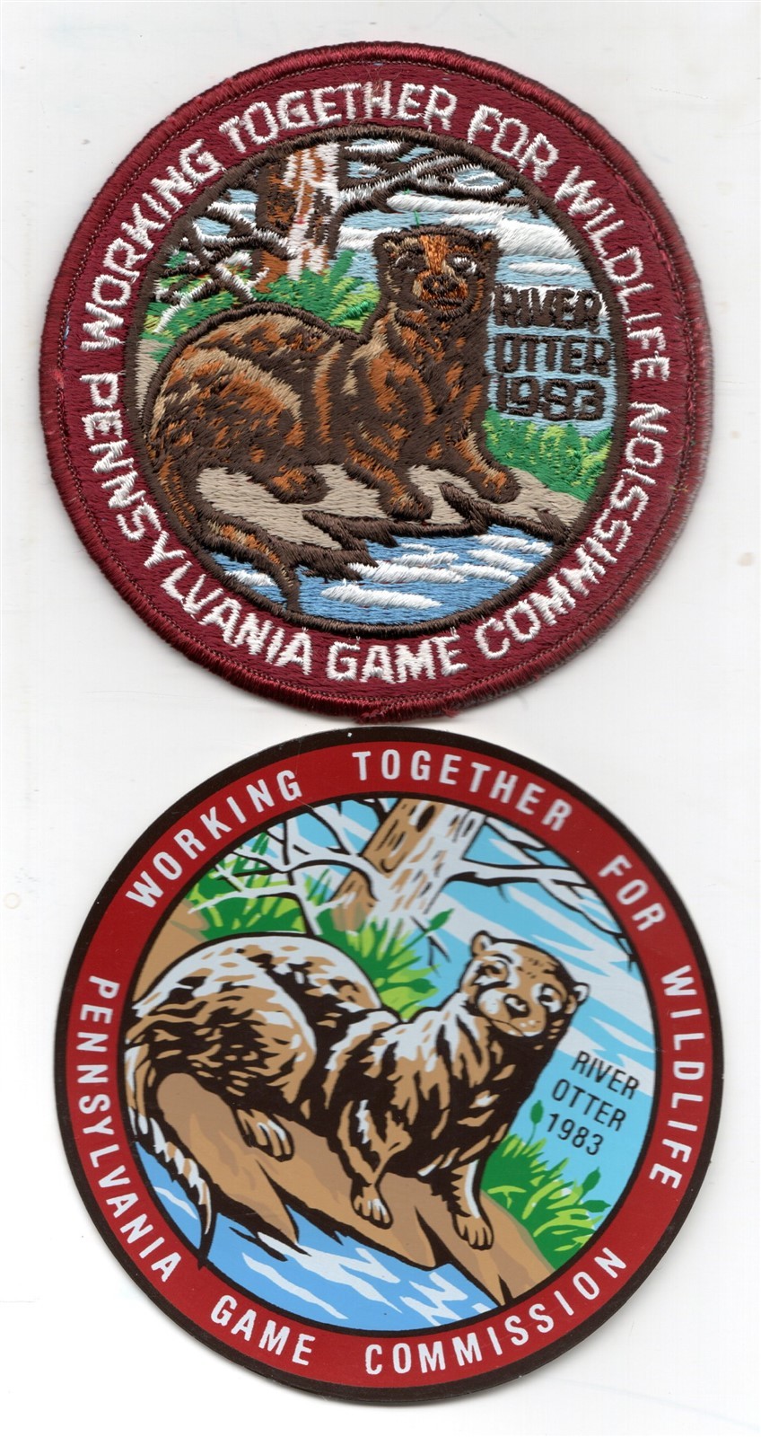1983 PA GAME COMM WORKING FOR WILDLIFE RIVER OTTER 4" PATCH ORIGINAL WITH DECAL
