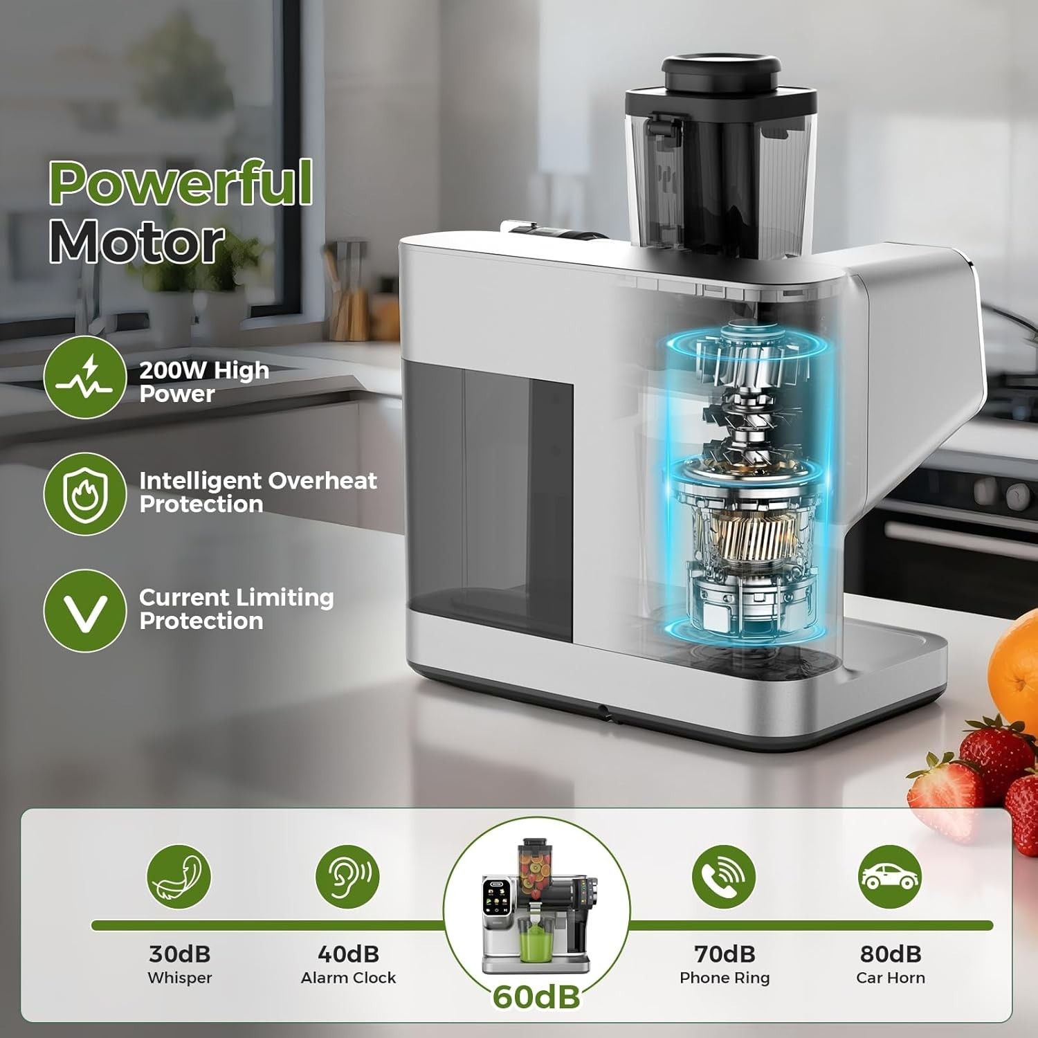 WETIE Cold Press Juicer Machine Gray Touch Screen Quiet with Adjustable Pressure