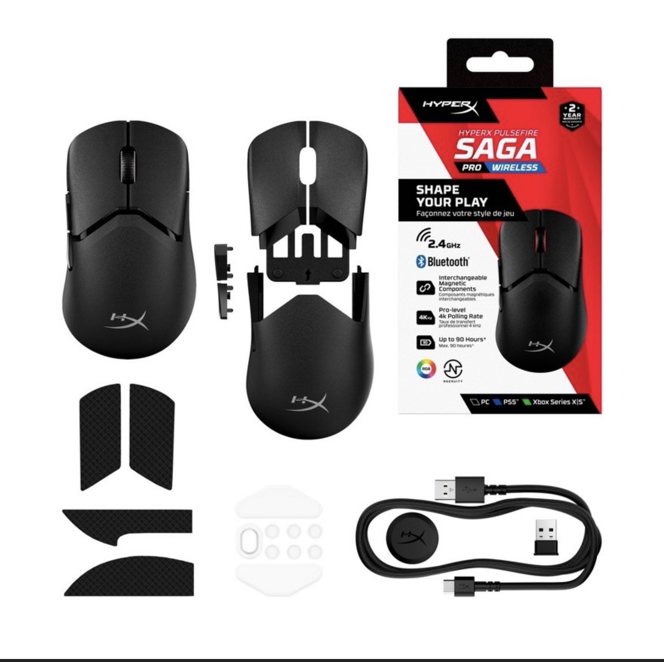 HyperX Pulsefire Saga Pro Wireless Gaming Mouse RGB Bluetooth PC PS5 Xbox NEW
