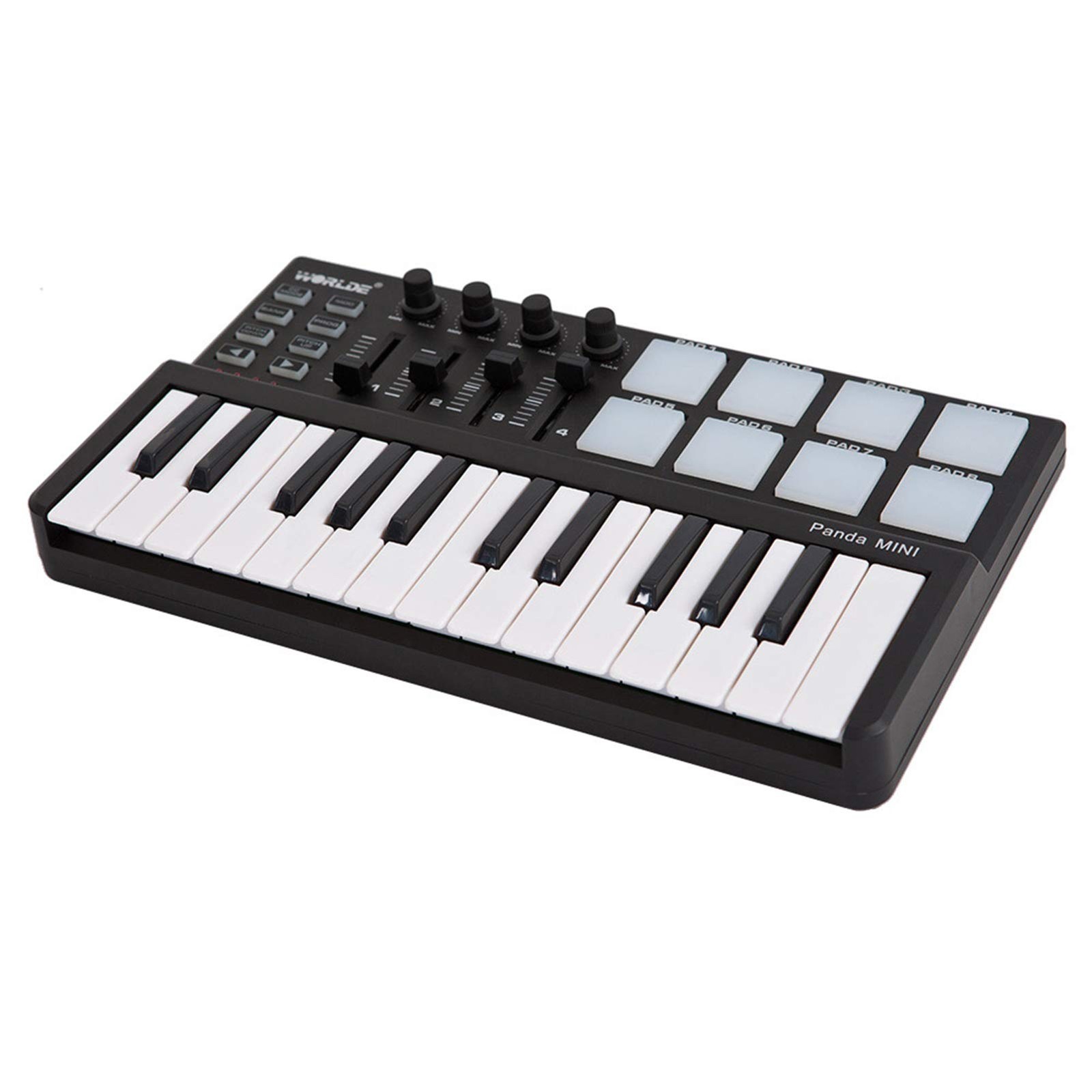 Mini 25-Key Midi Keyboard Controller With 8 Velocity-Sensitive Drum Pads, Portab
