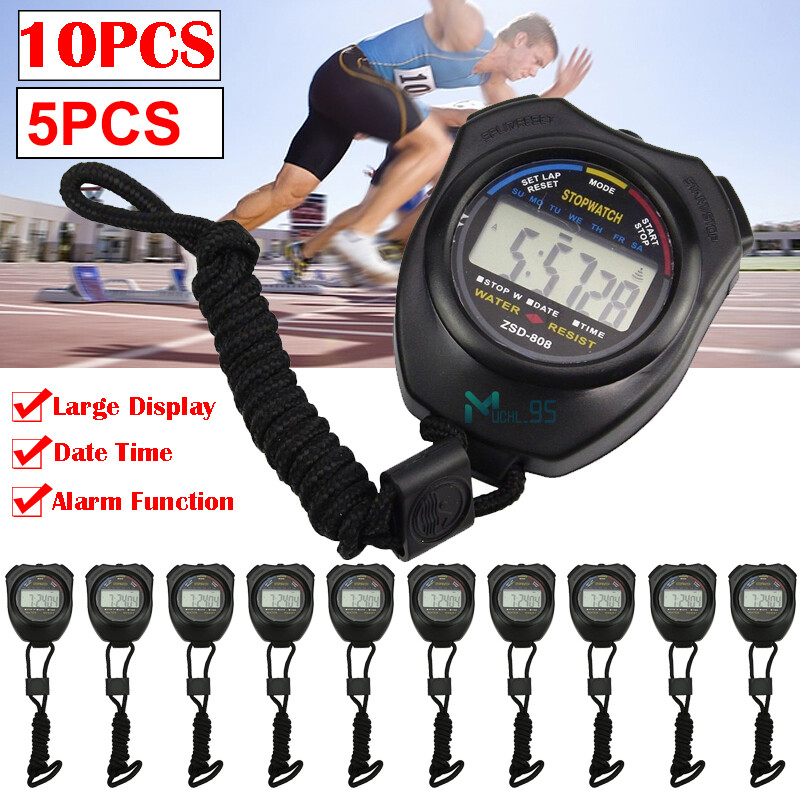 1/2/5/10x Stopwatch Digital LCD Sports Counter Timer Watch w/ Lanyard Stop Watch