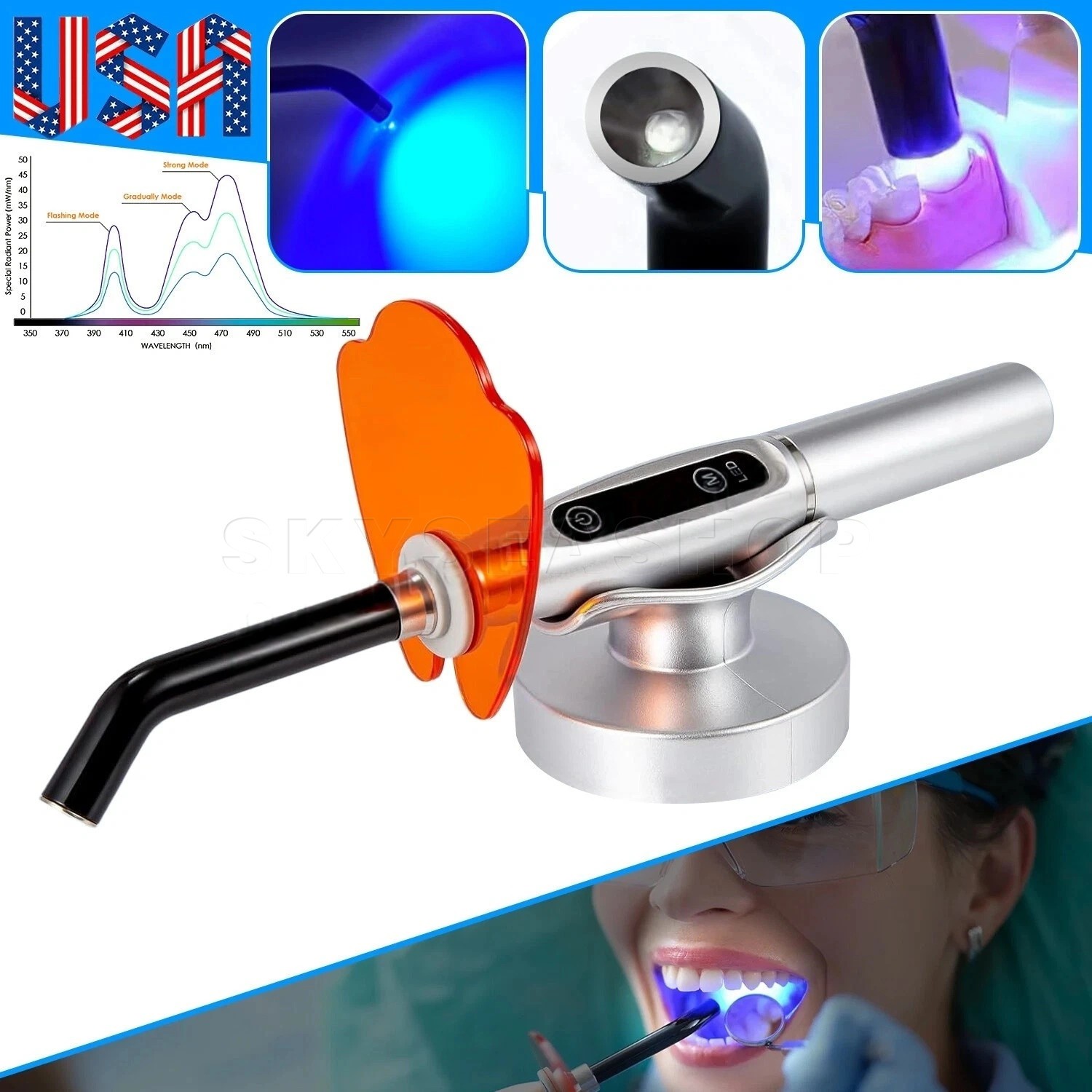 Lots Dental Wireless Cordless LED Cure Curing Light Lamp 2000mw 5W Tool Resin