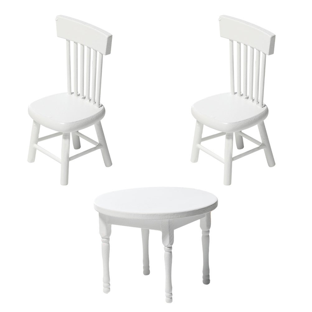 1Set White Mini Wooden Furniture Model Chair Set Ideal for Mini House Decor
