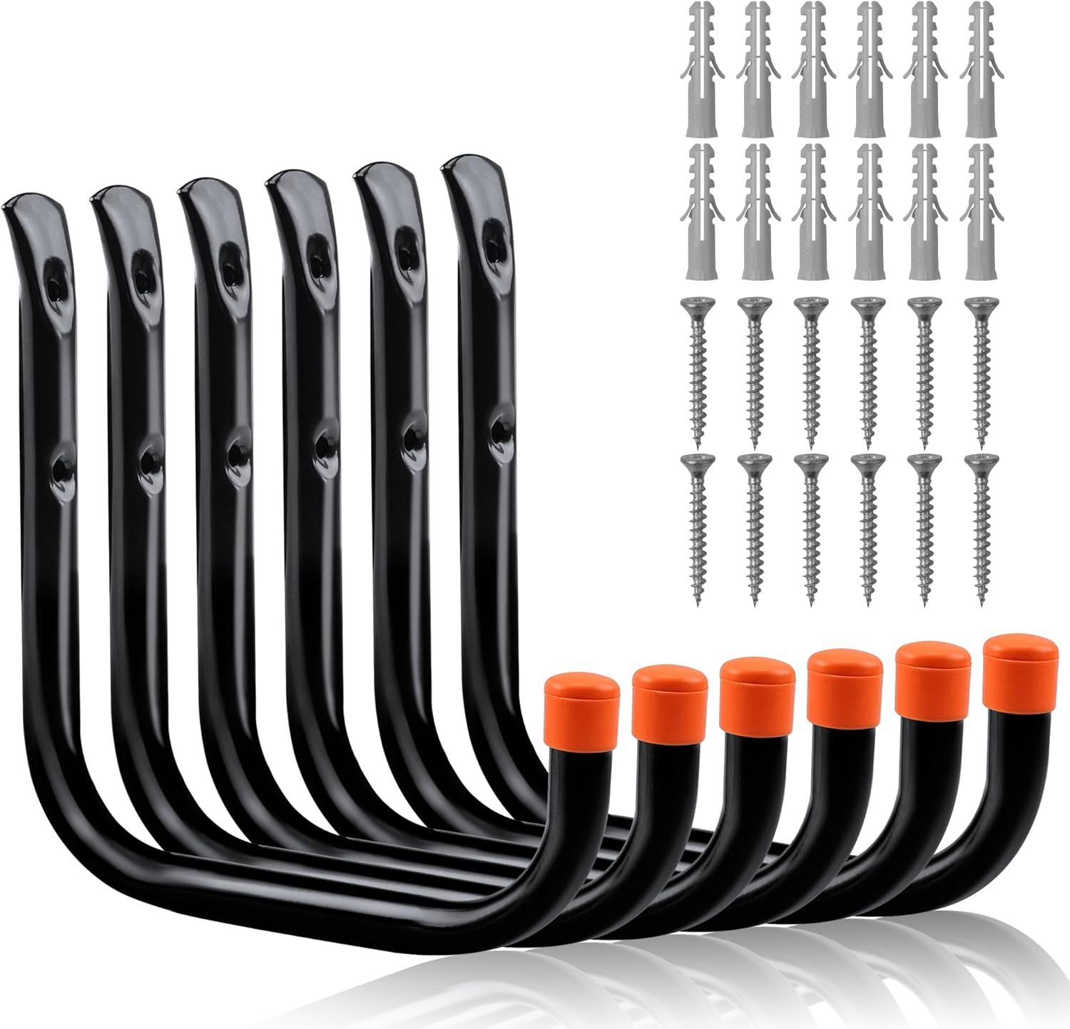 6 Pack 8 Inch Heavy Duty Garage Hooks, Wall Mount Storage Hangers for Ladder, Bi