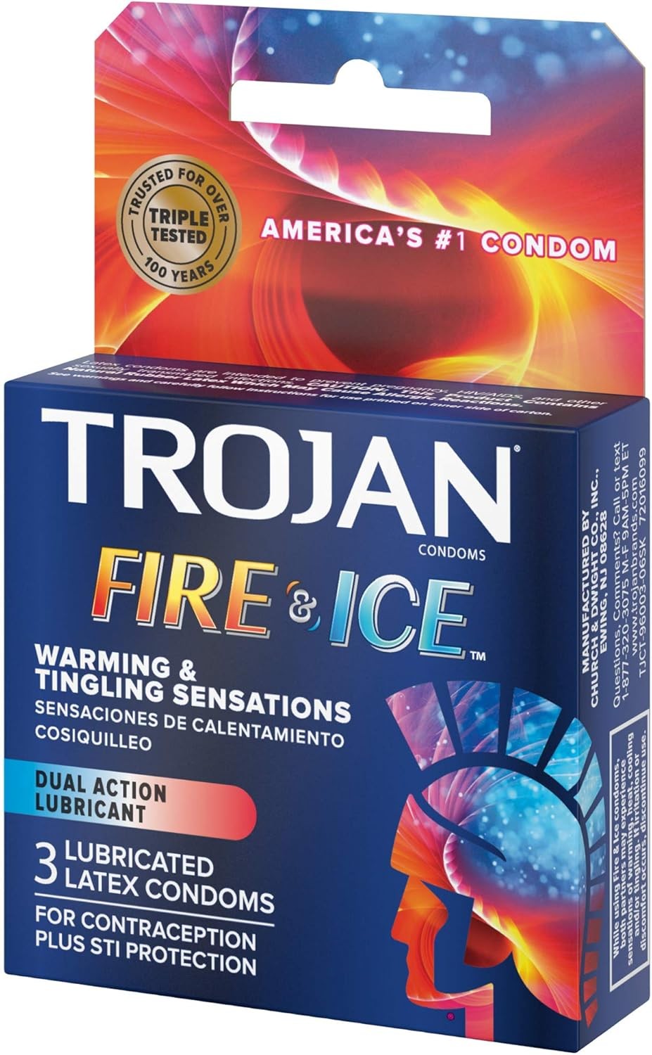 Trojan Fire & Ice Condoms 3 Pack 3 Count (Pack of 1)