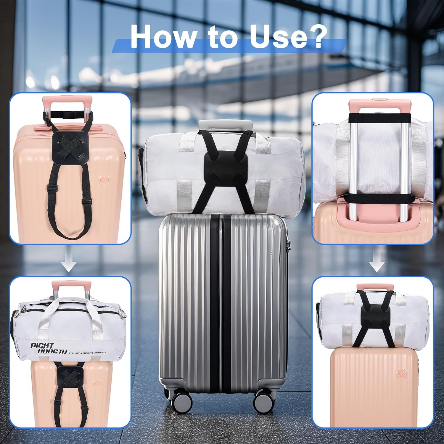 2 Pack Luggage Straps, Ajustable Elastic Bungee Belt for Suitcases, Add Extra Ba