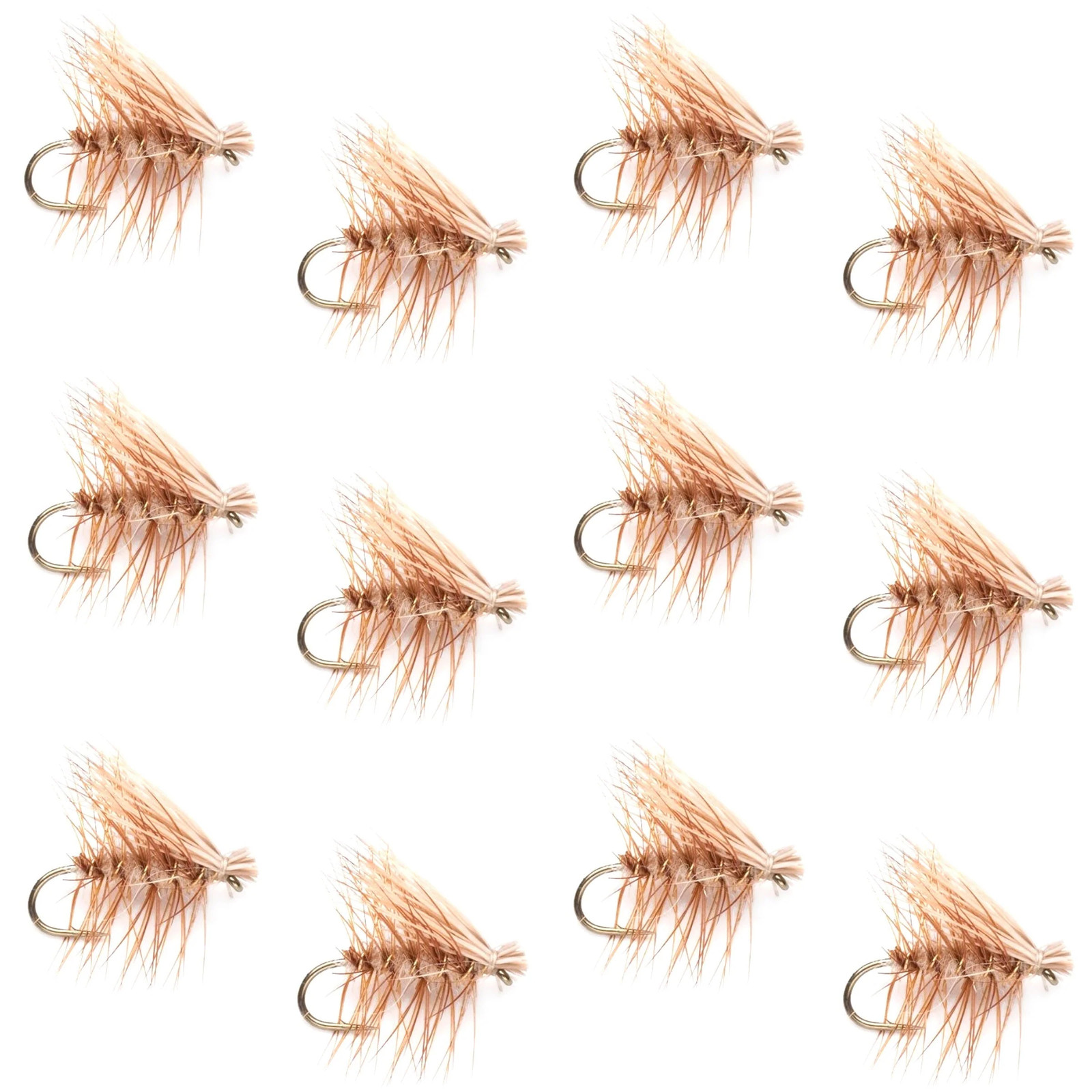 Barbless Tan Elk Hair Caddis Classic Trout Dry Flies 1 Dozen Flies Size 18