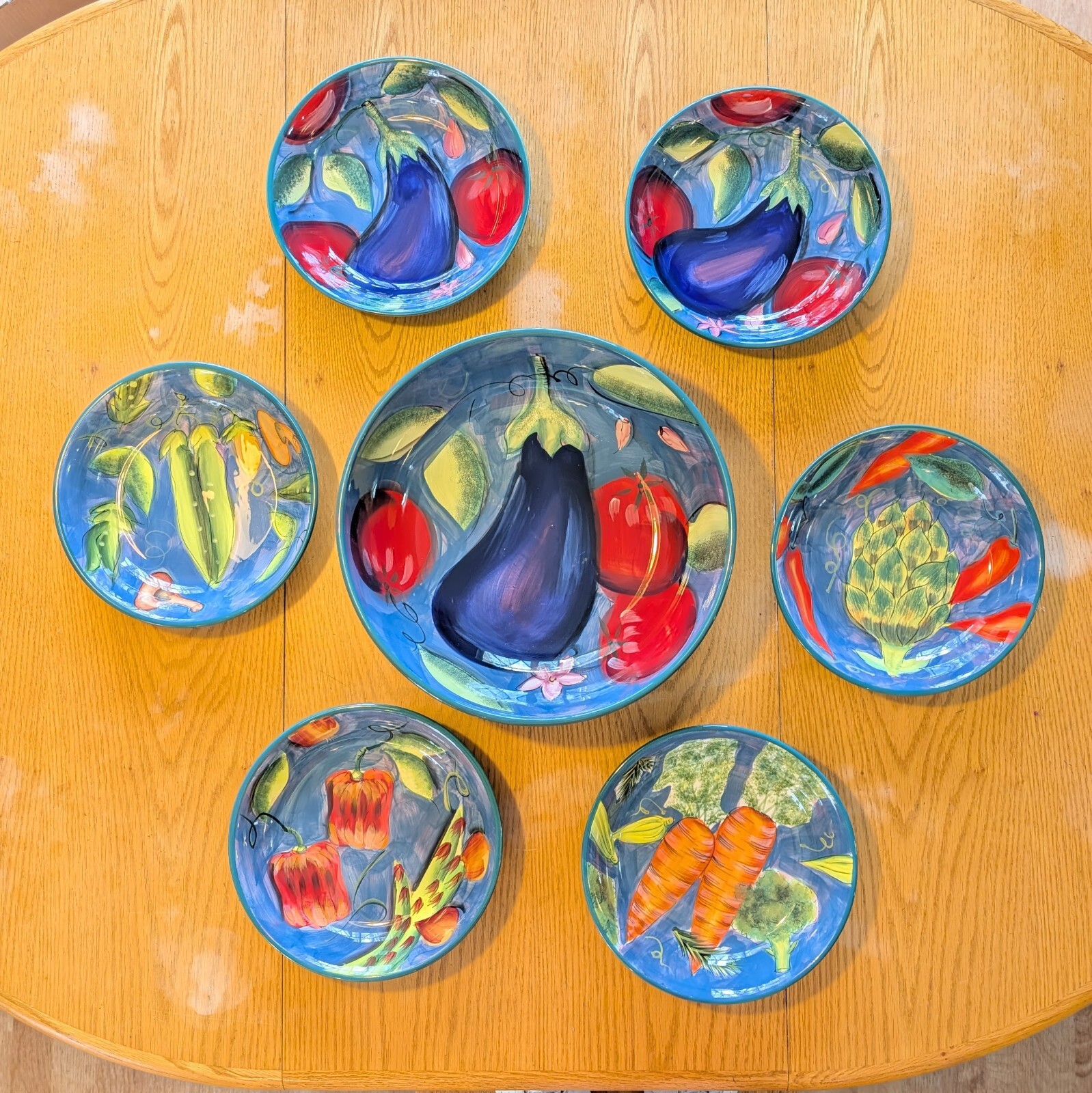 Provence Vegetable Large Salad/Pasta Bowl & 6 oversize bowls.