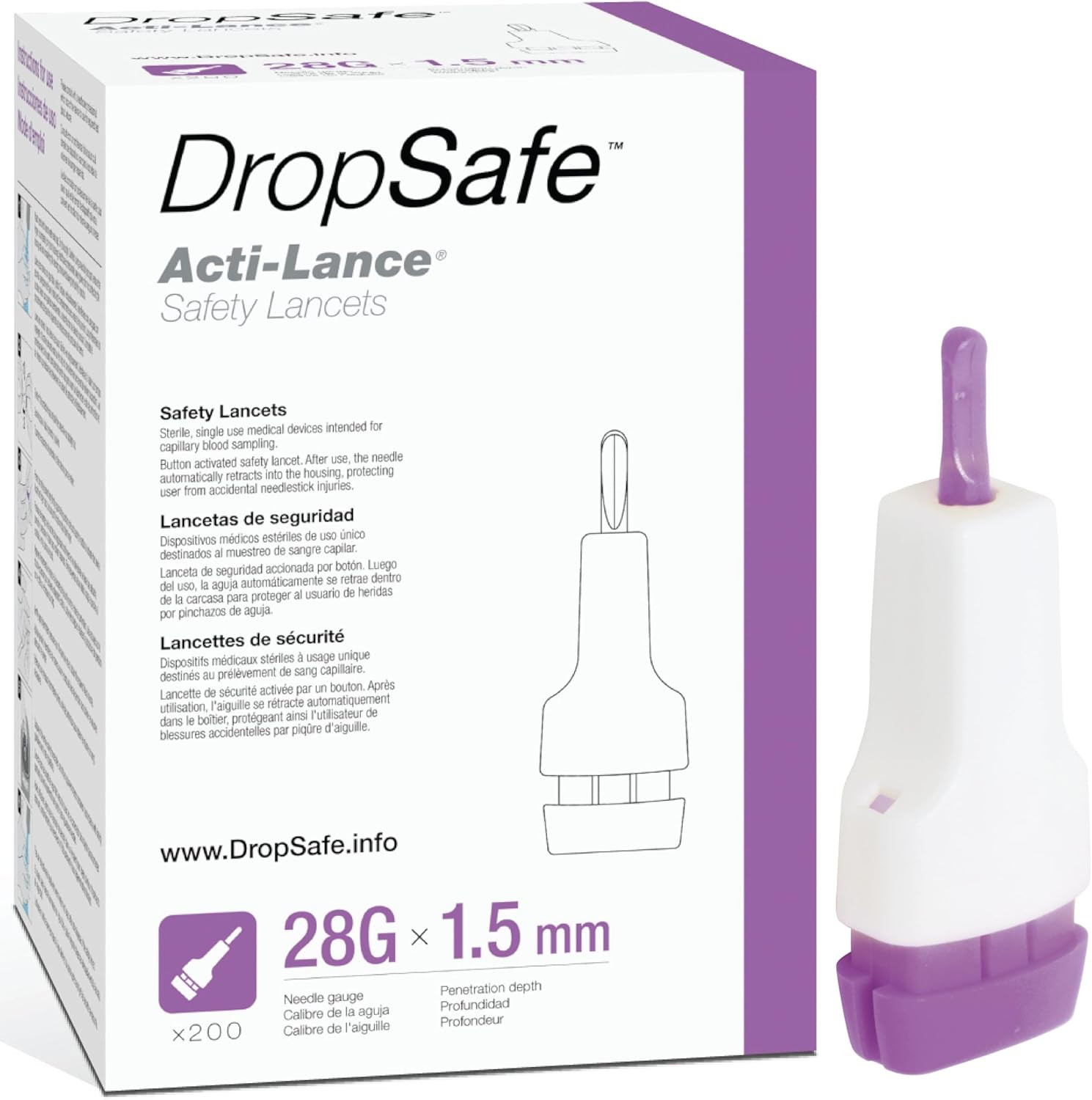 Acti-Lance Safety Lancet, Lite, 28 Gauge, 1.5Mm, Top Button Activated Blood Test