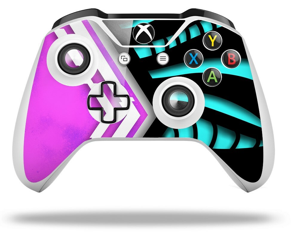 Skin for XBOX One S / X Controller Black Waves Neon Teal Hot Pink Vinyl Decal