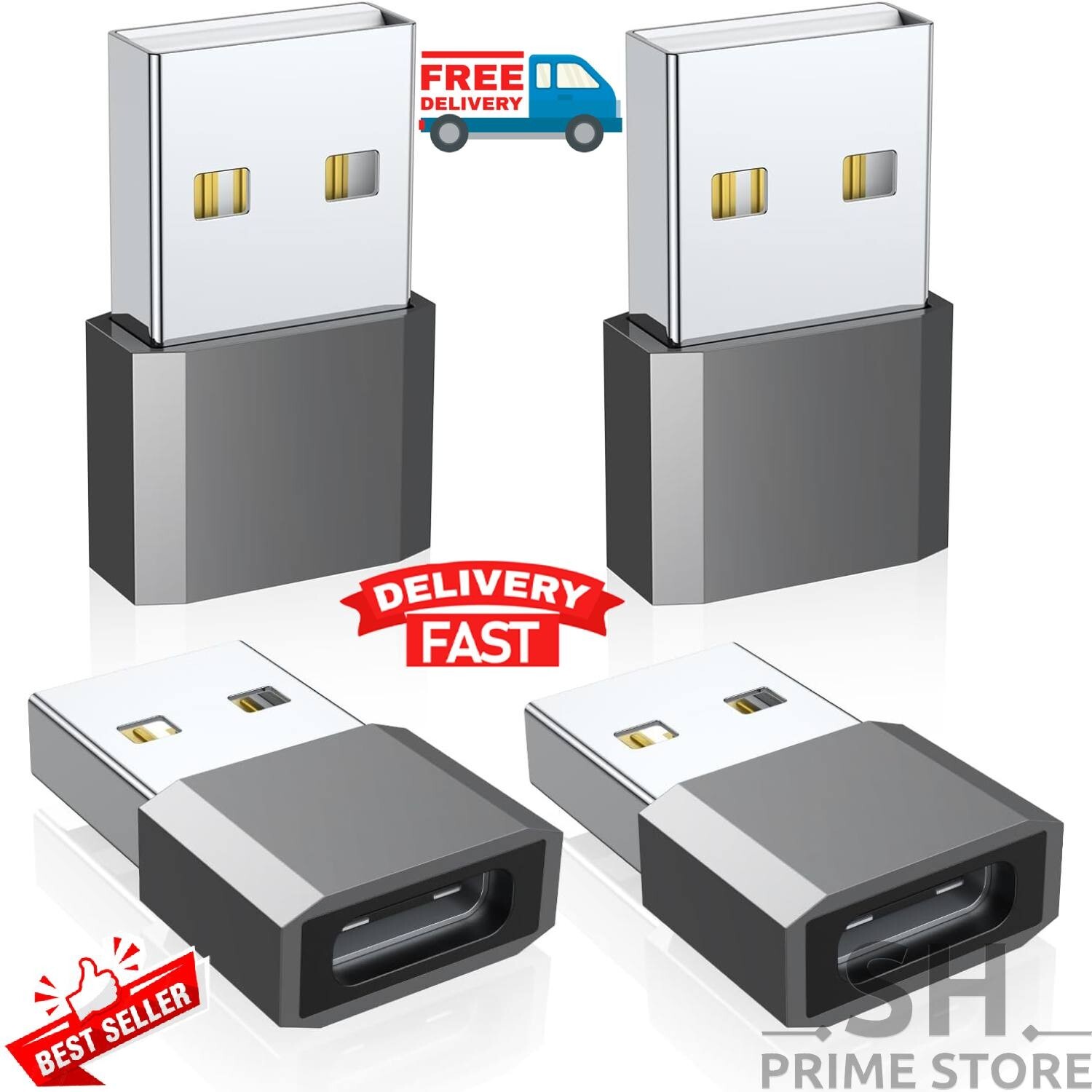 USB C to USB Male Adapter 4 Pack, Type-C Female to A Male Car Charger Converter