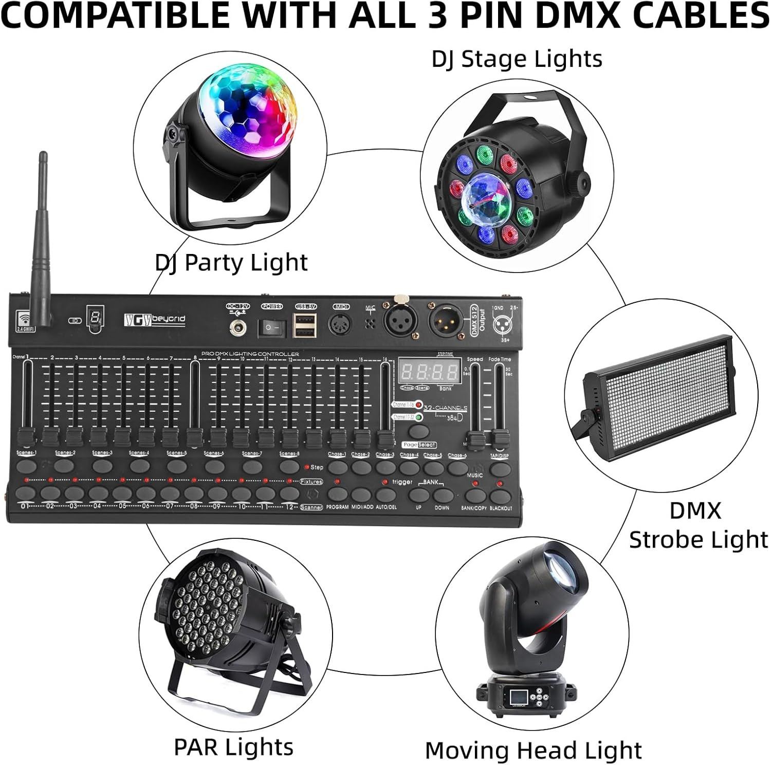 DMX512 384 Channel Controller, 2.4G Wireless & Wired Dual Mode DMX Light Control