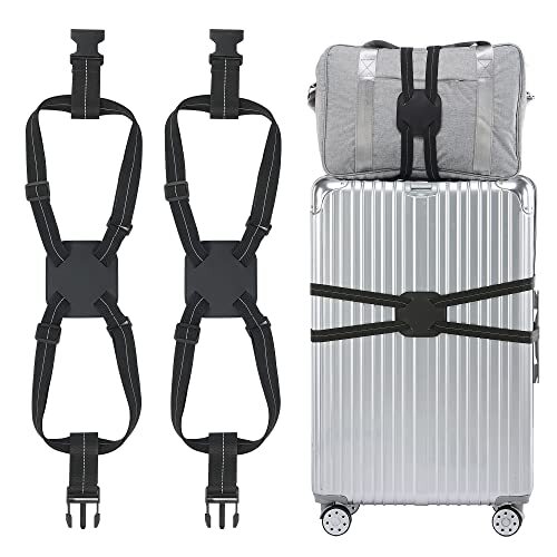 Travelkin Luggage Straps Bag Bungees for Suitcases Add a Bag, BLACK-2 PACK