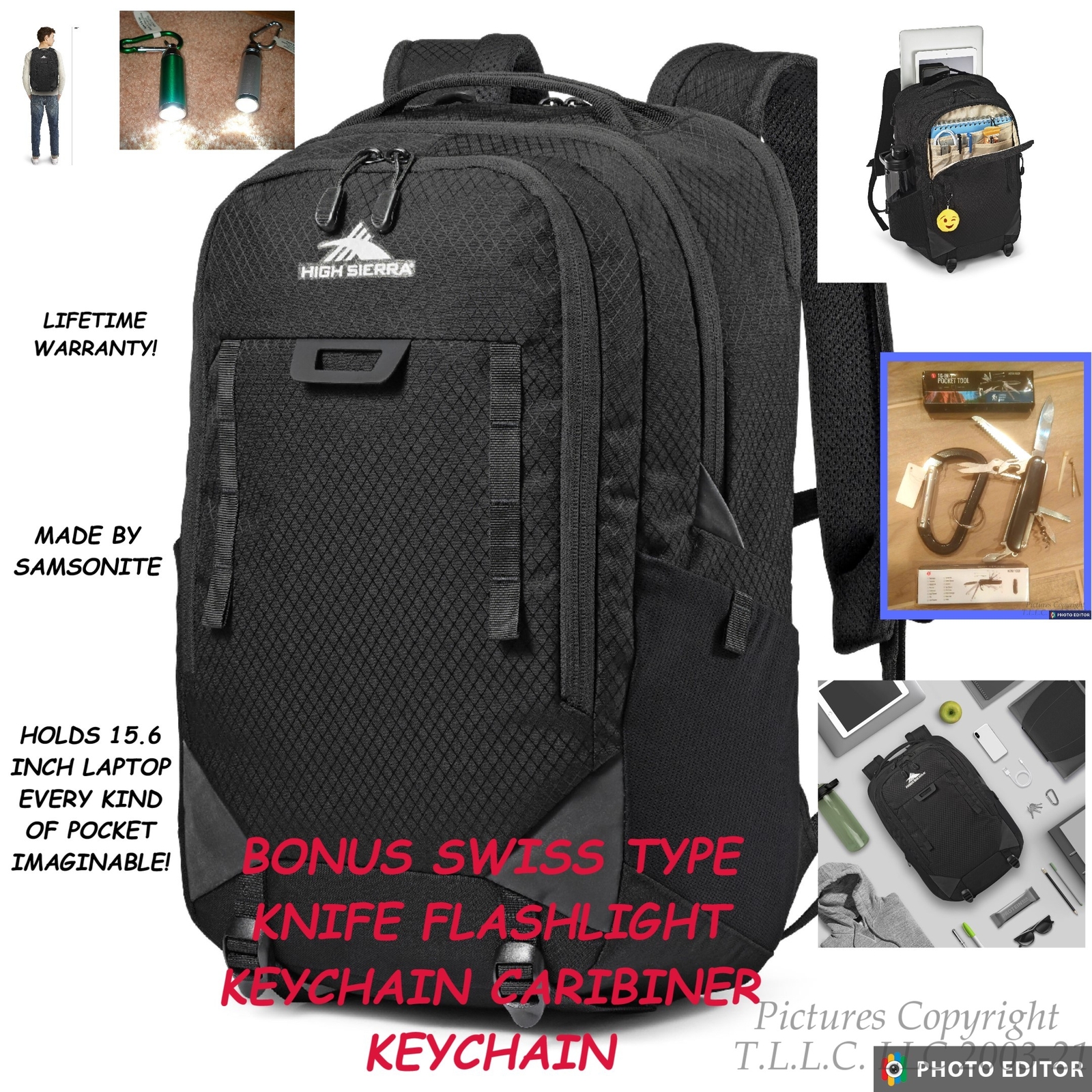 1303651041 27 LITER 15.6 LAPTOP BLACK HIGH SIERRA LITMUS BACKPACK-$125+VAL