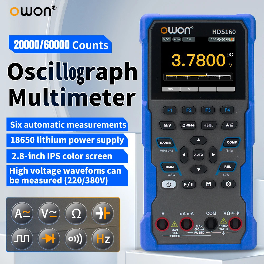 OWON HDS160 Handheld Oscilloscope Multimeter 4 1/2 Digit True RMS 1MHz