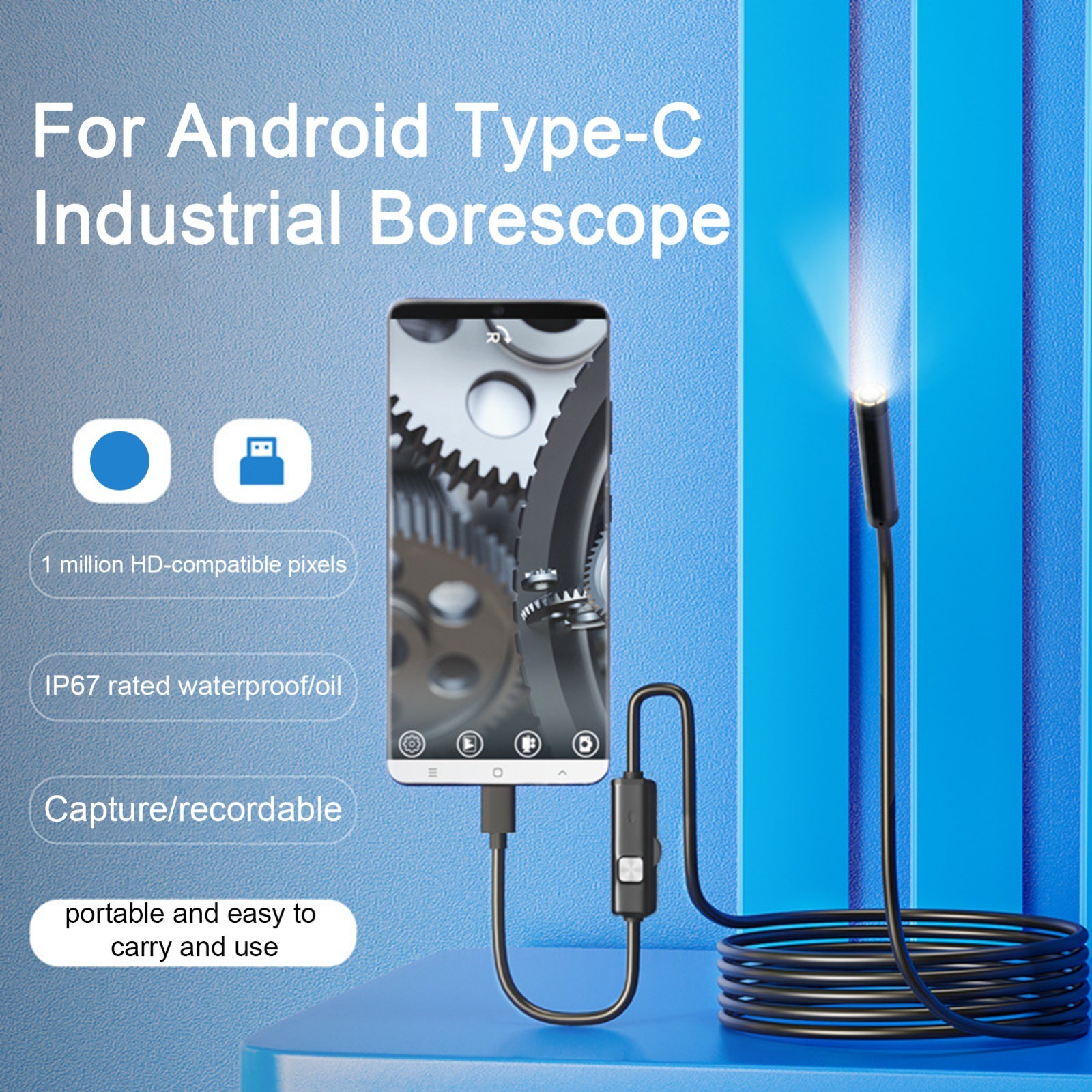 7mm HD Endoscope Camera USB Type C Borescope Inspection Tool for Android PC USA