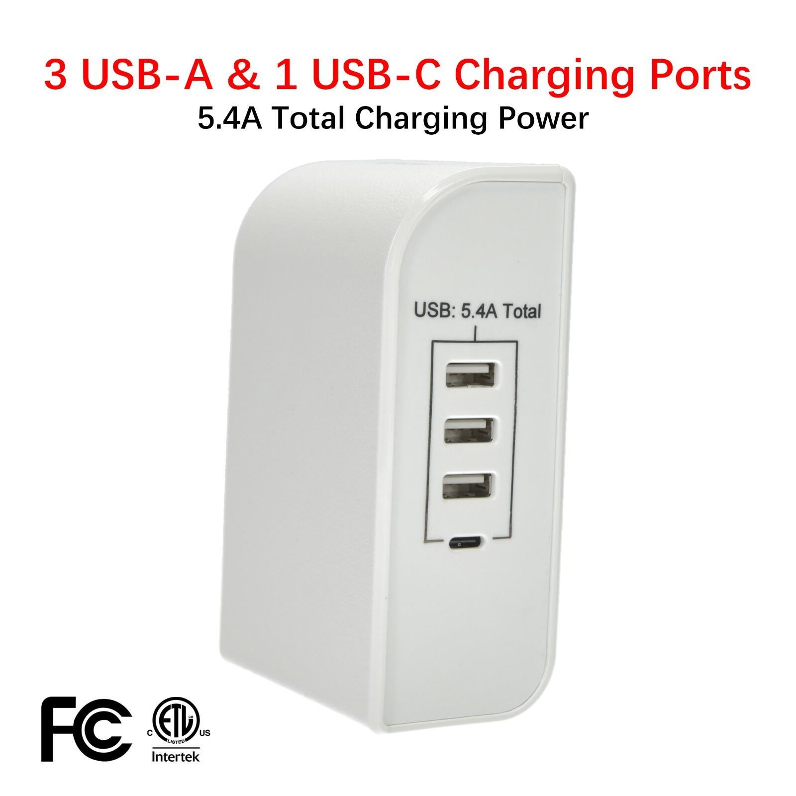 [24 PCS] CP 3 Side-Outlet 1200 Joule Wall-Tap, 3 USB-A, 1 USB-C Ports, CP30009