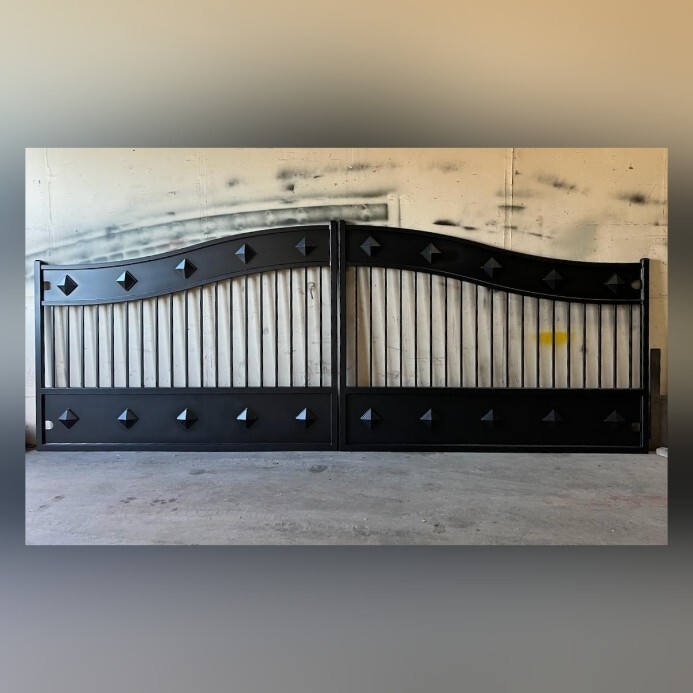 MODERN, 2 panel, 16' 0" steel driveway entry gate metal porton wrought iron