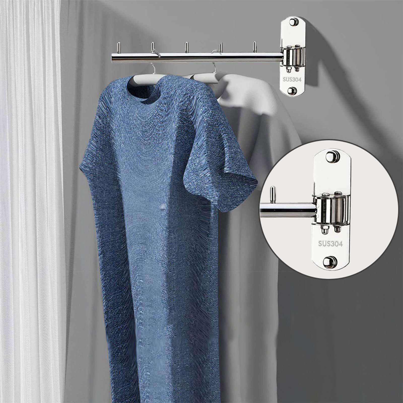 2 Pack Folding Wall Mounted Clothes Hanger Rack with Swing Arm Black