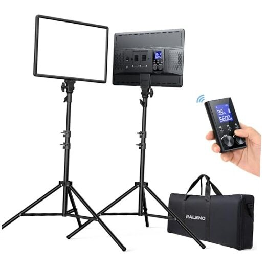 LED Video Panel Light, 2-Pack 18" 45W Photography Lights with 78'' Stand &